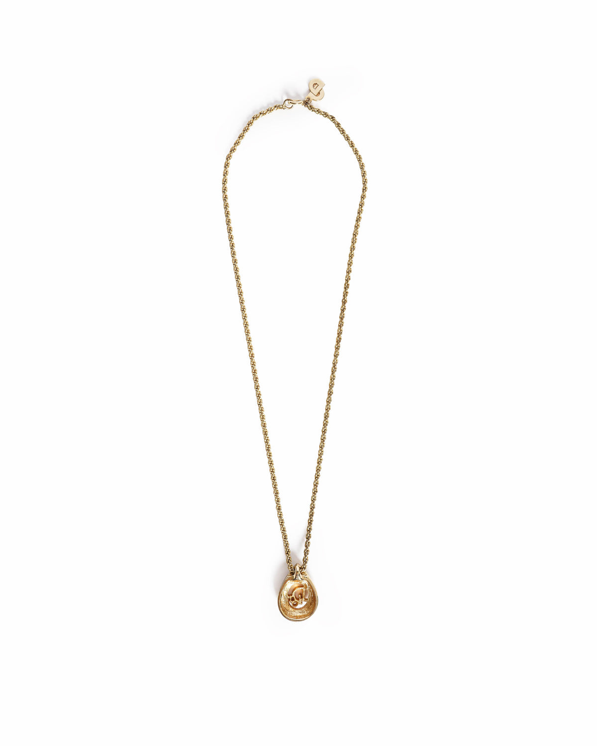 Christian Dior 1990's Vintage Gold-Plated Rhinestone Dior Logo Pendant Necklace