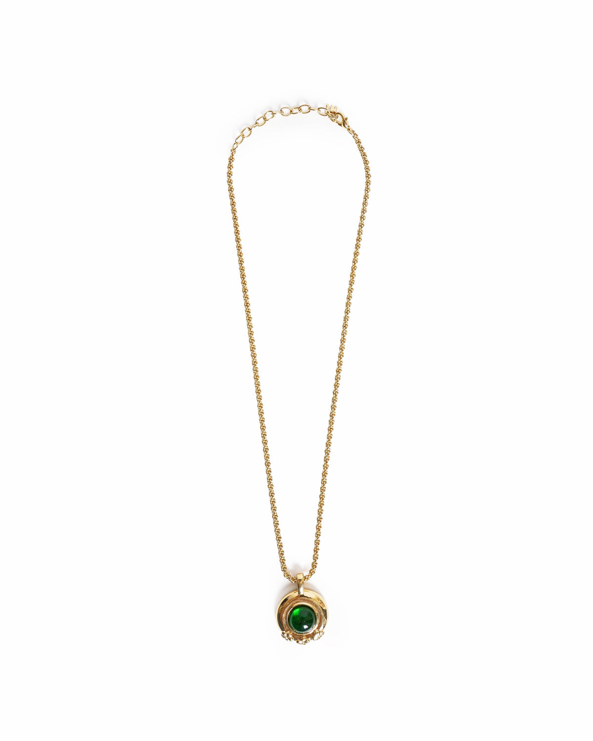 Vintage Nina Ricci Gold-Plated Emerald Green Cabochon Floral Accent Pendant Necklace