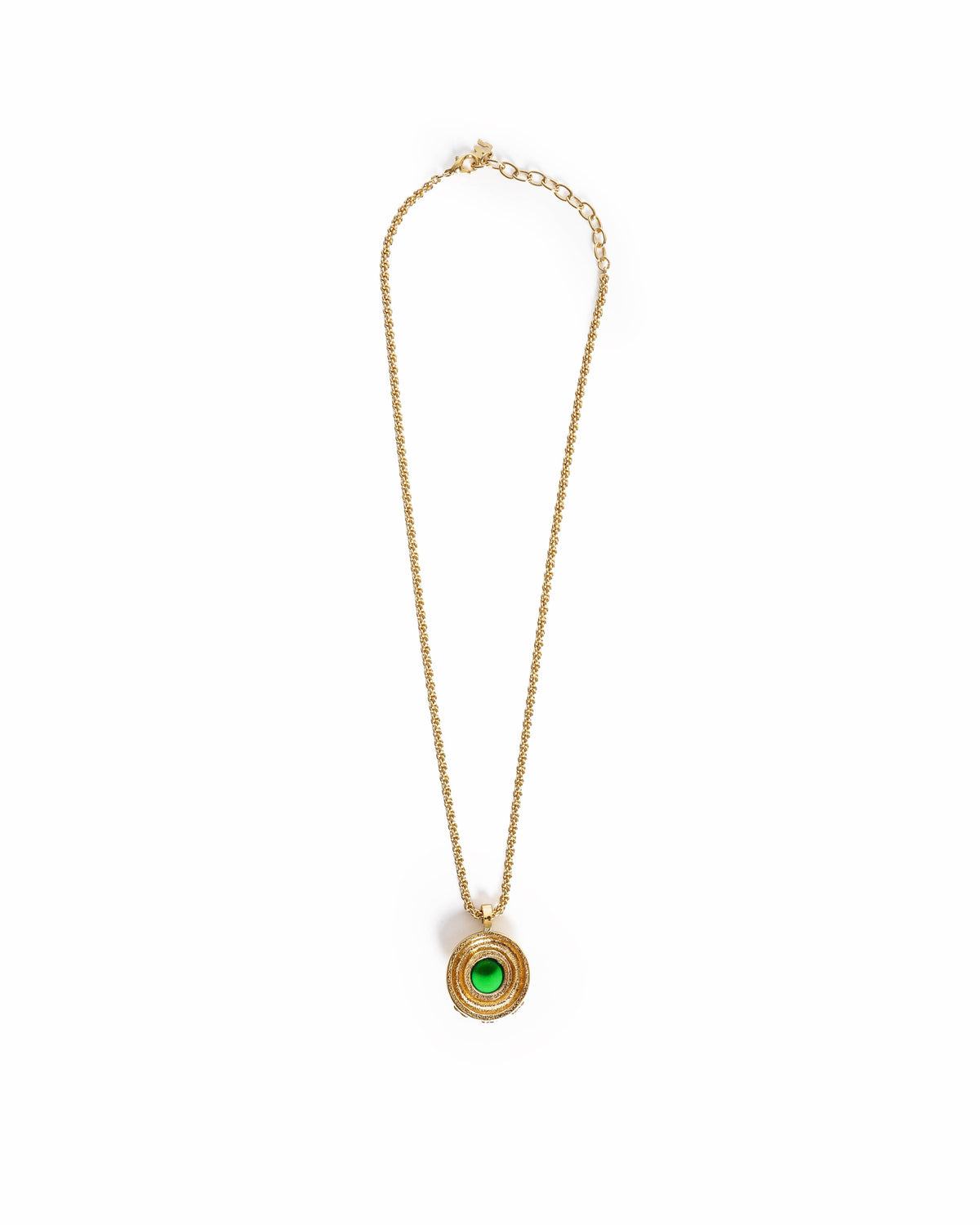 Vintage Nina Ricci Gold-Plated Emerald Green Cabochon Floral Accent Pendant Necklace
