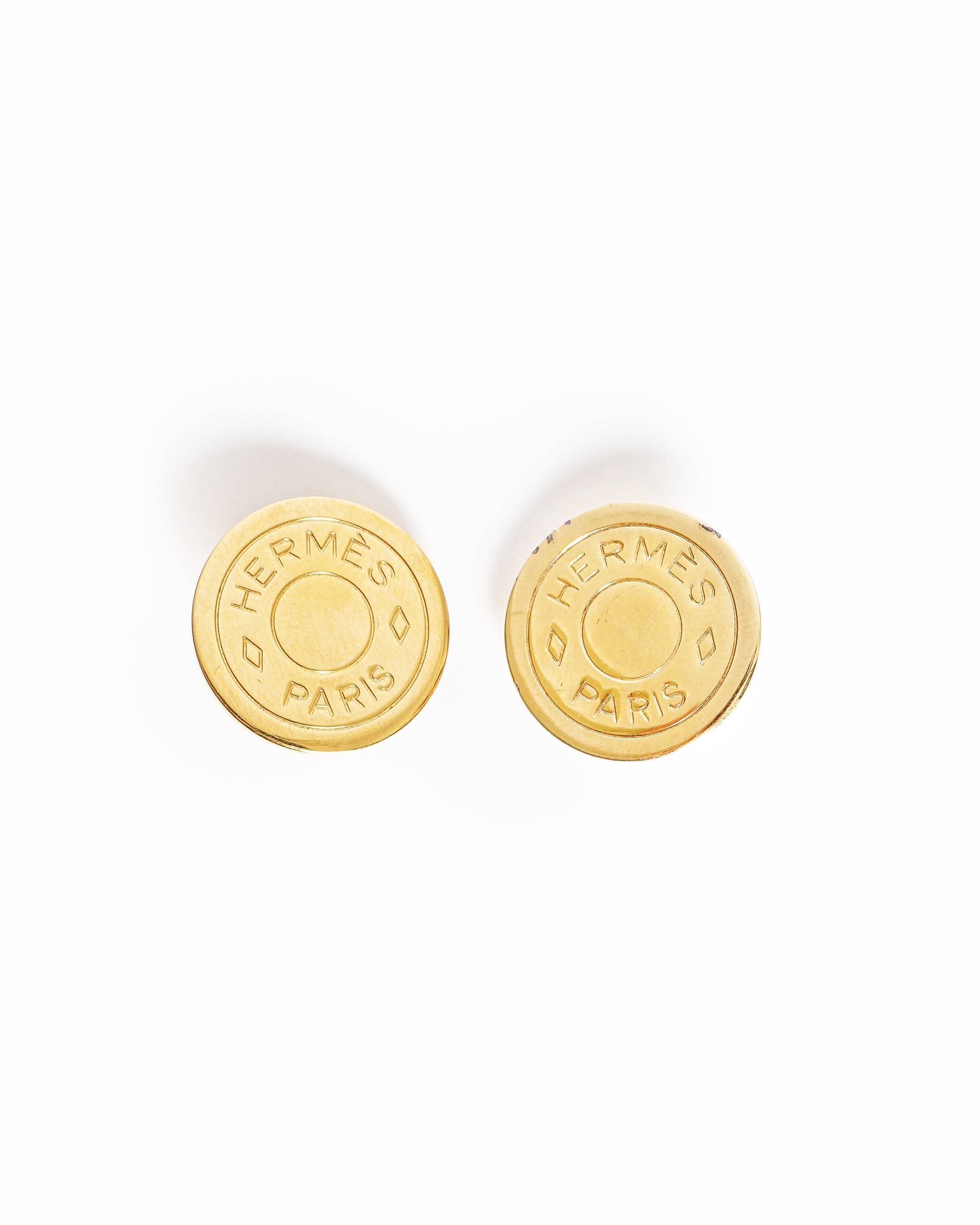 Vintage Hermès Paris Sellier Logo Button Earrings
