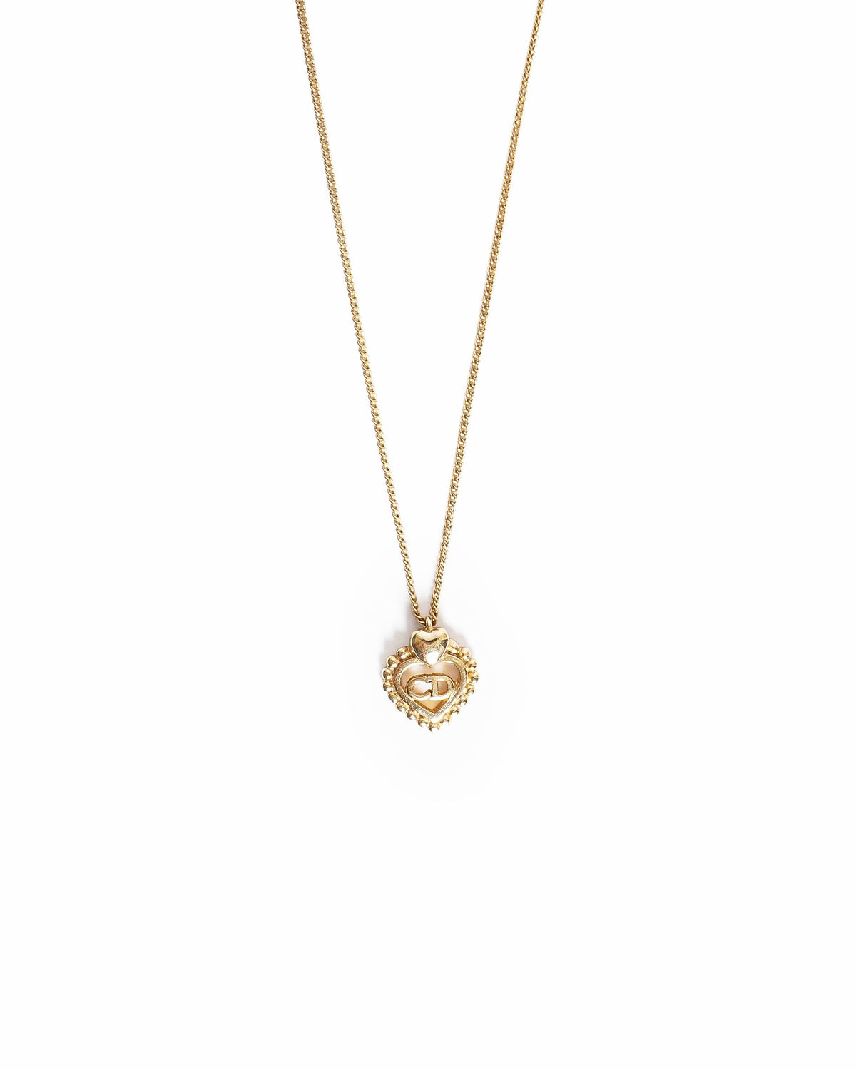 Vintage Dior 1990s Gold Plated Heart CD Logo Necklace