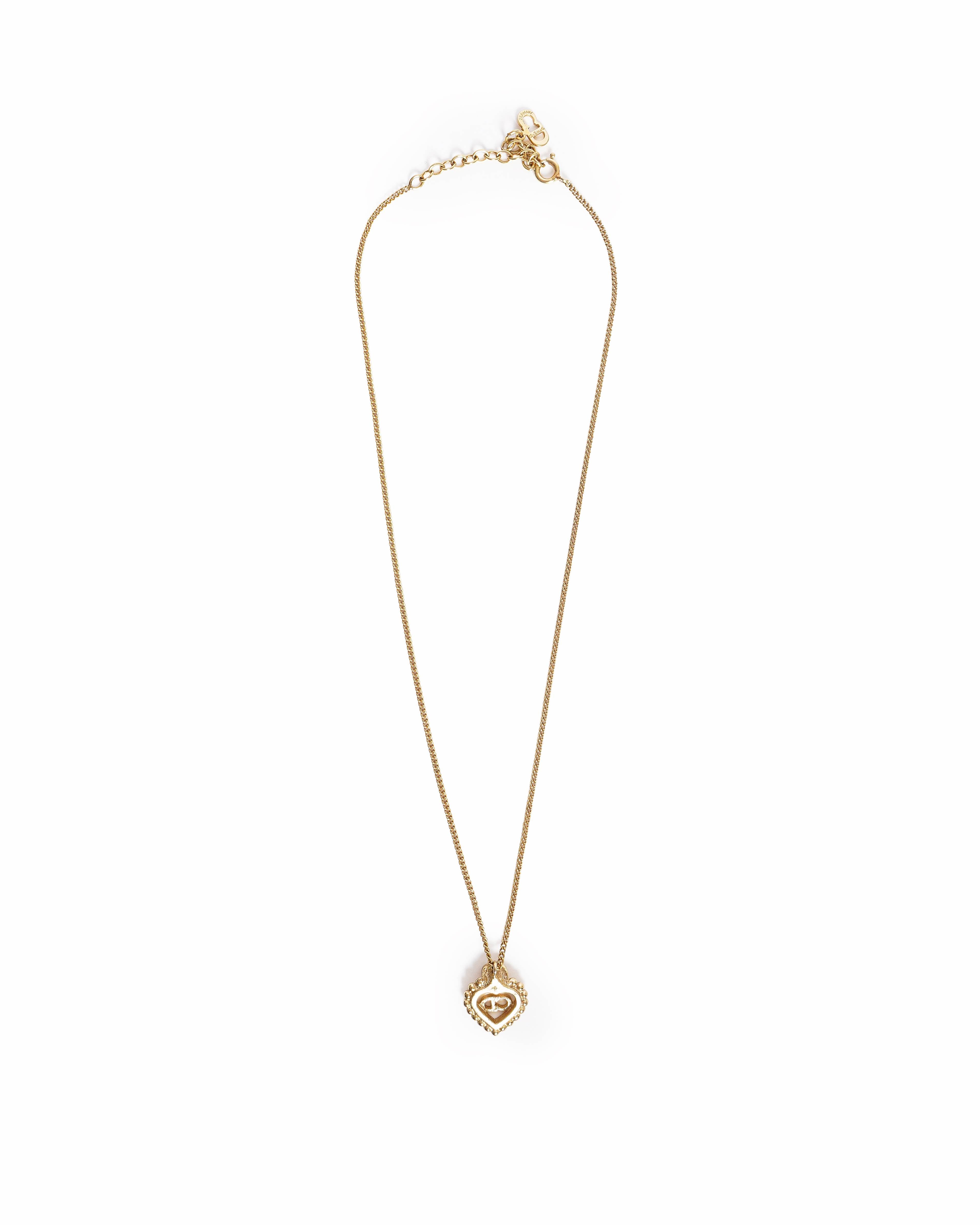 Vintage Dior 1990s Gold Plated Heart CD Logo Necklace