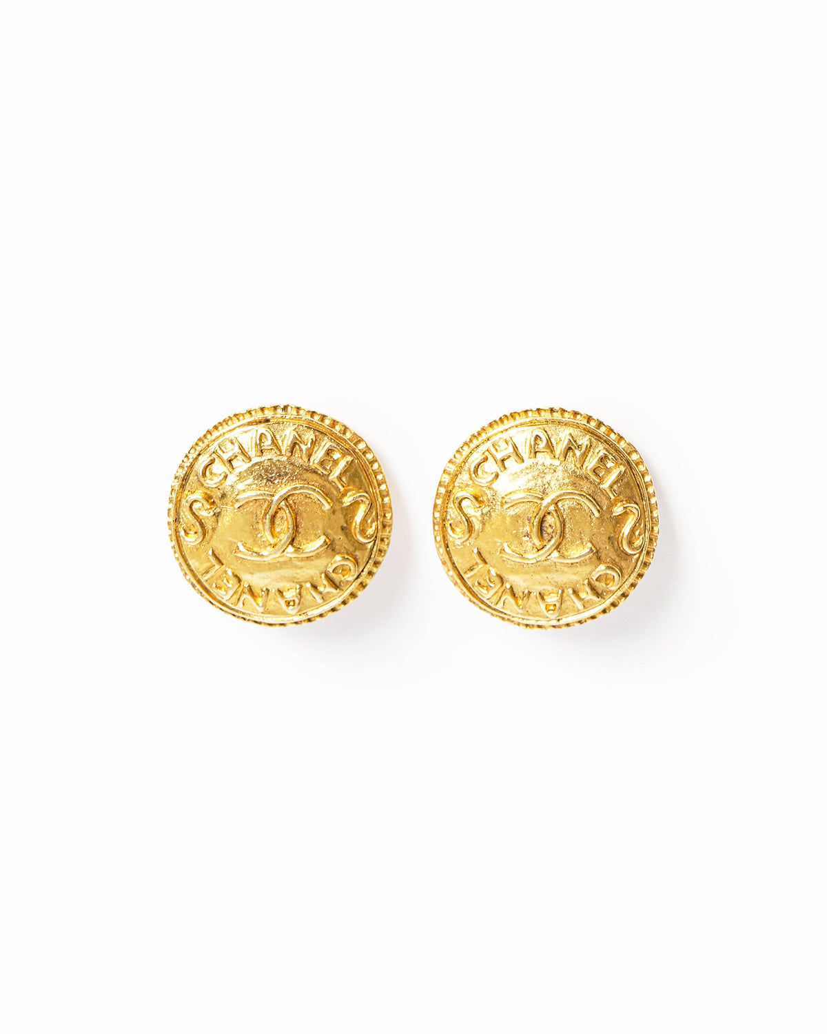 Vintage Chanel Coco Mark Clip Earrings Golden Gold-plated, Made in France 1990's