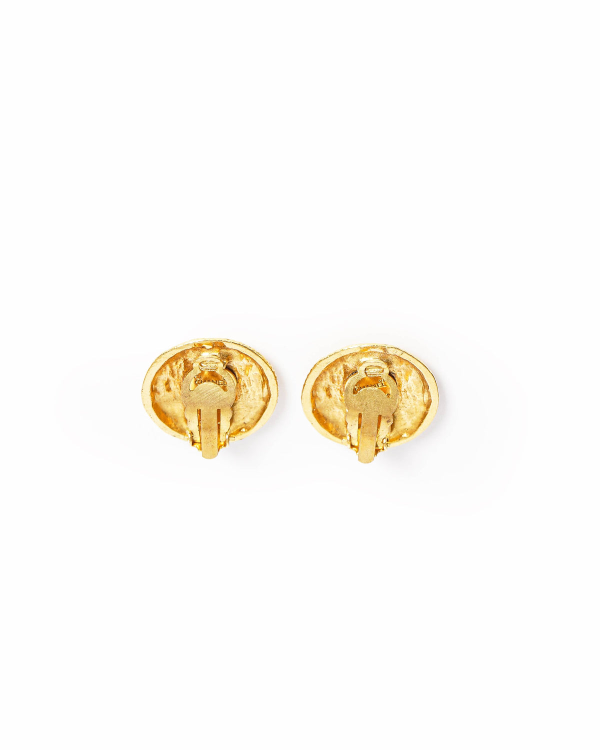 Vintage Chanel Coco Mark Clip Earrings Golden Gold-plated, Made in France 1990's