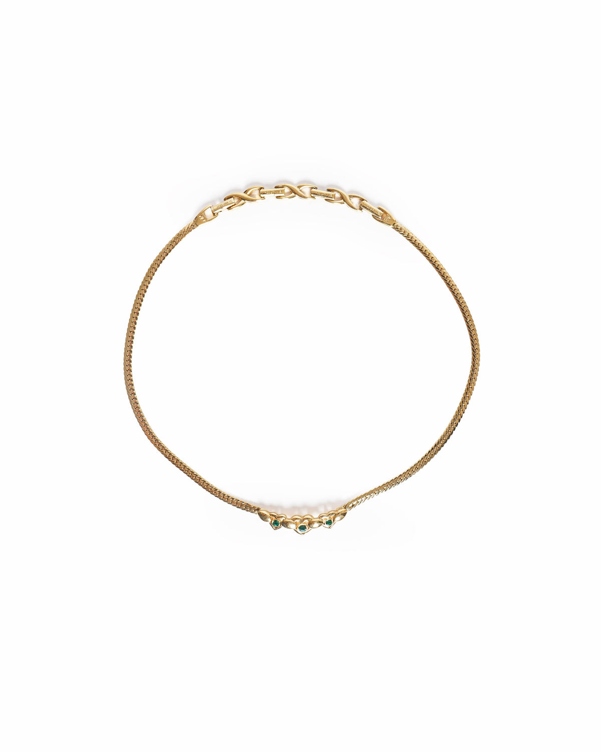 Vintage Nina Ricci Gold-Plated Triple Heart Emerald Crystal Choker Necklace