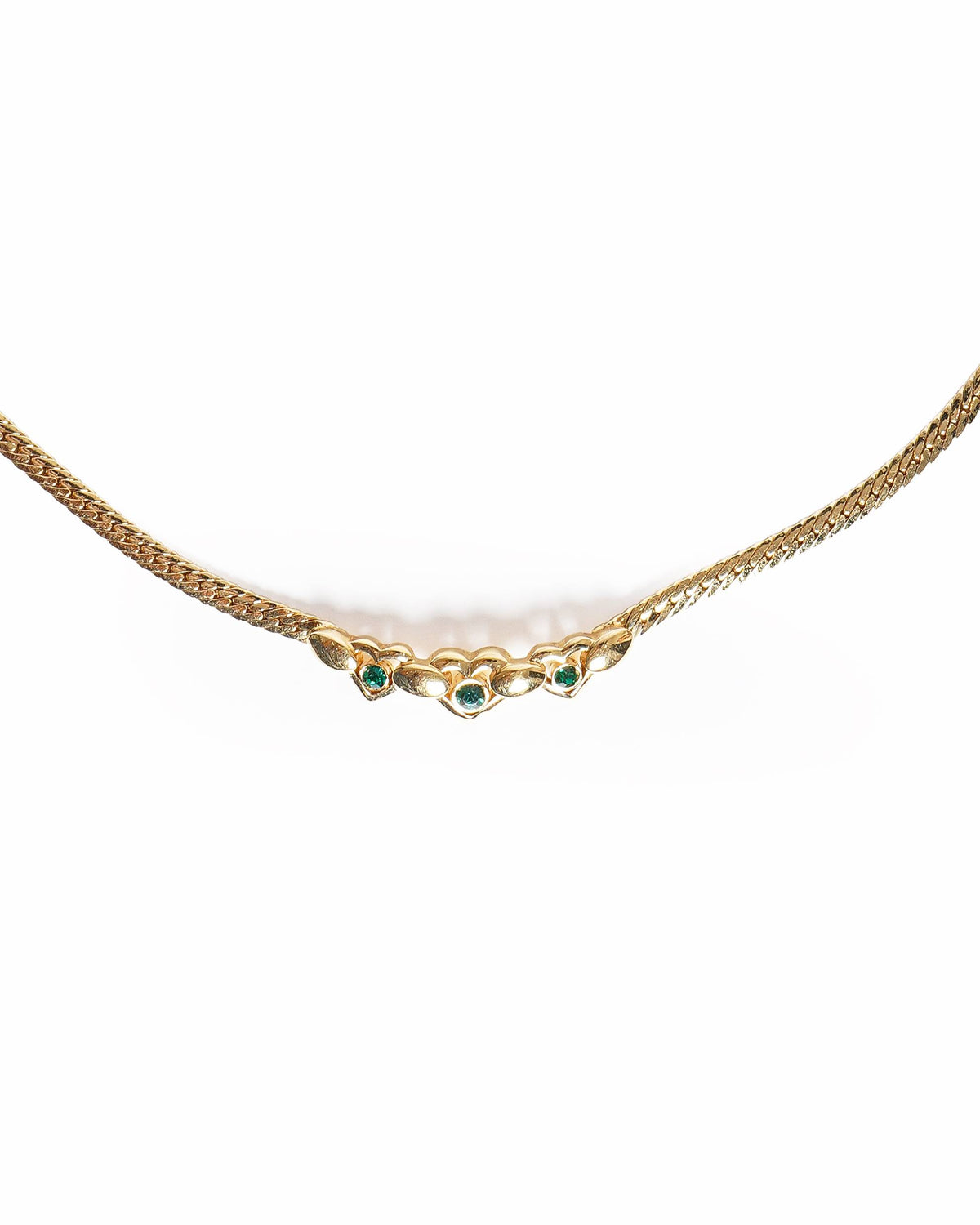 Vintage Nina Ricci Gold-Plated Triple Heart Emerald Crystal Choker Necklace
