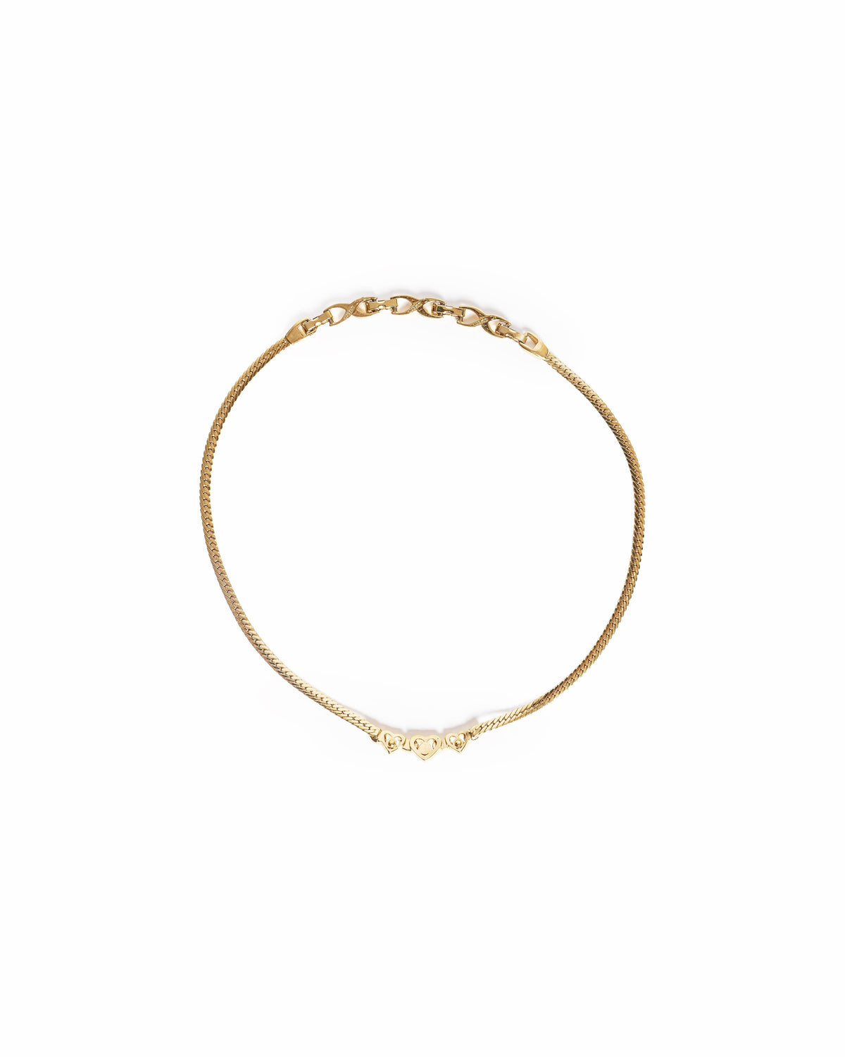 Vintage Nina Ricci Gold-Plated Triple Heart Emerald Crystal Choker Necklace