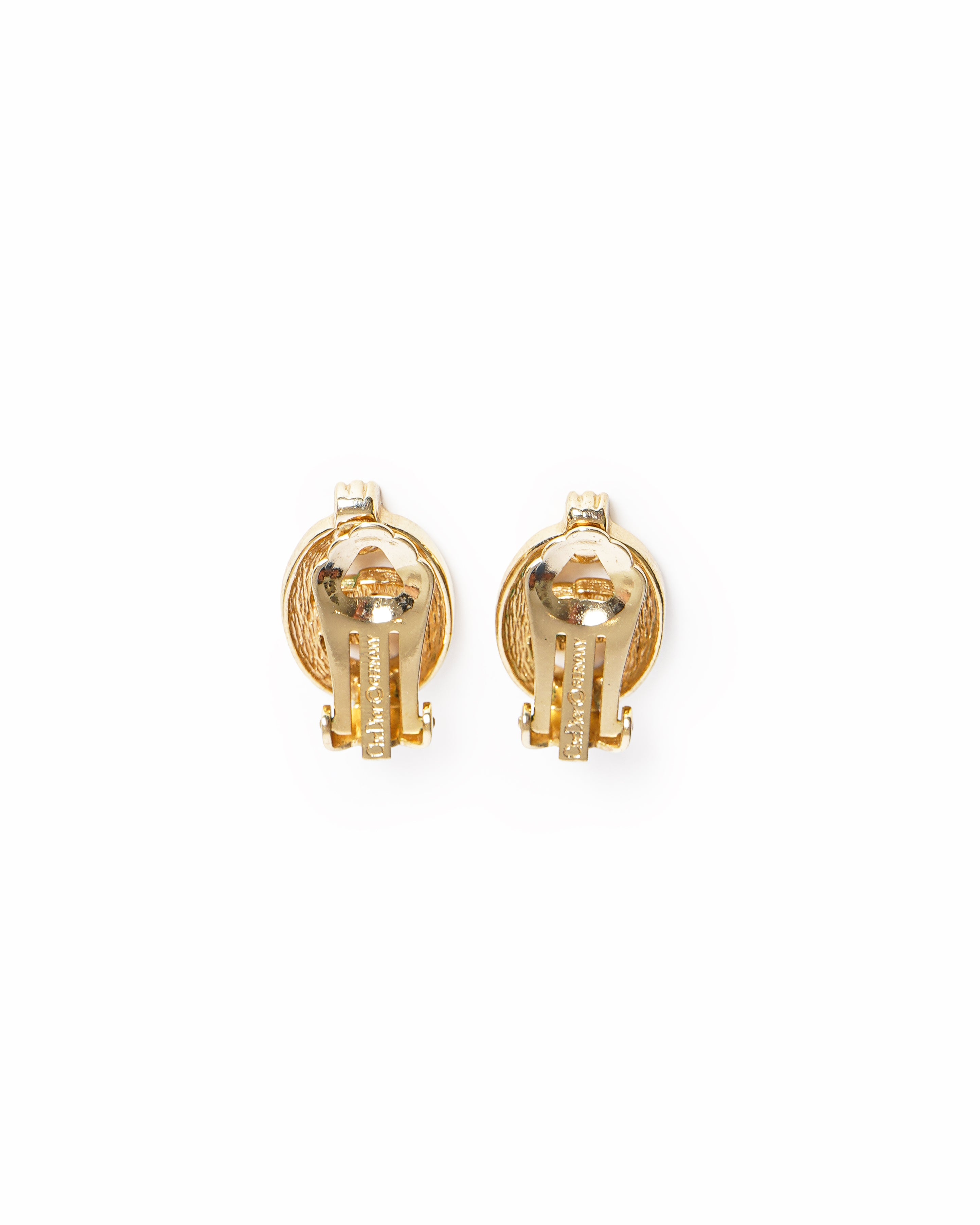 Vintage Christian Dior Gold-Plated Rhinestone CD Oval Earrings, Made In Germany