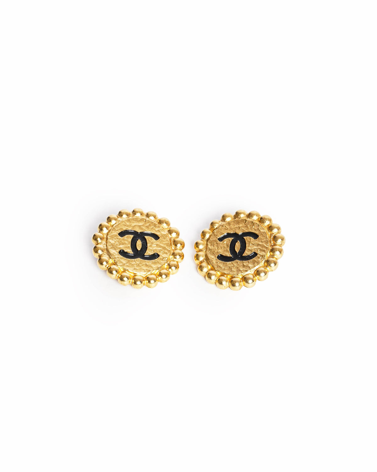 Vintage Chanel Gold Plated Earring With Black Enamel, Made In France 1995