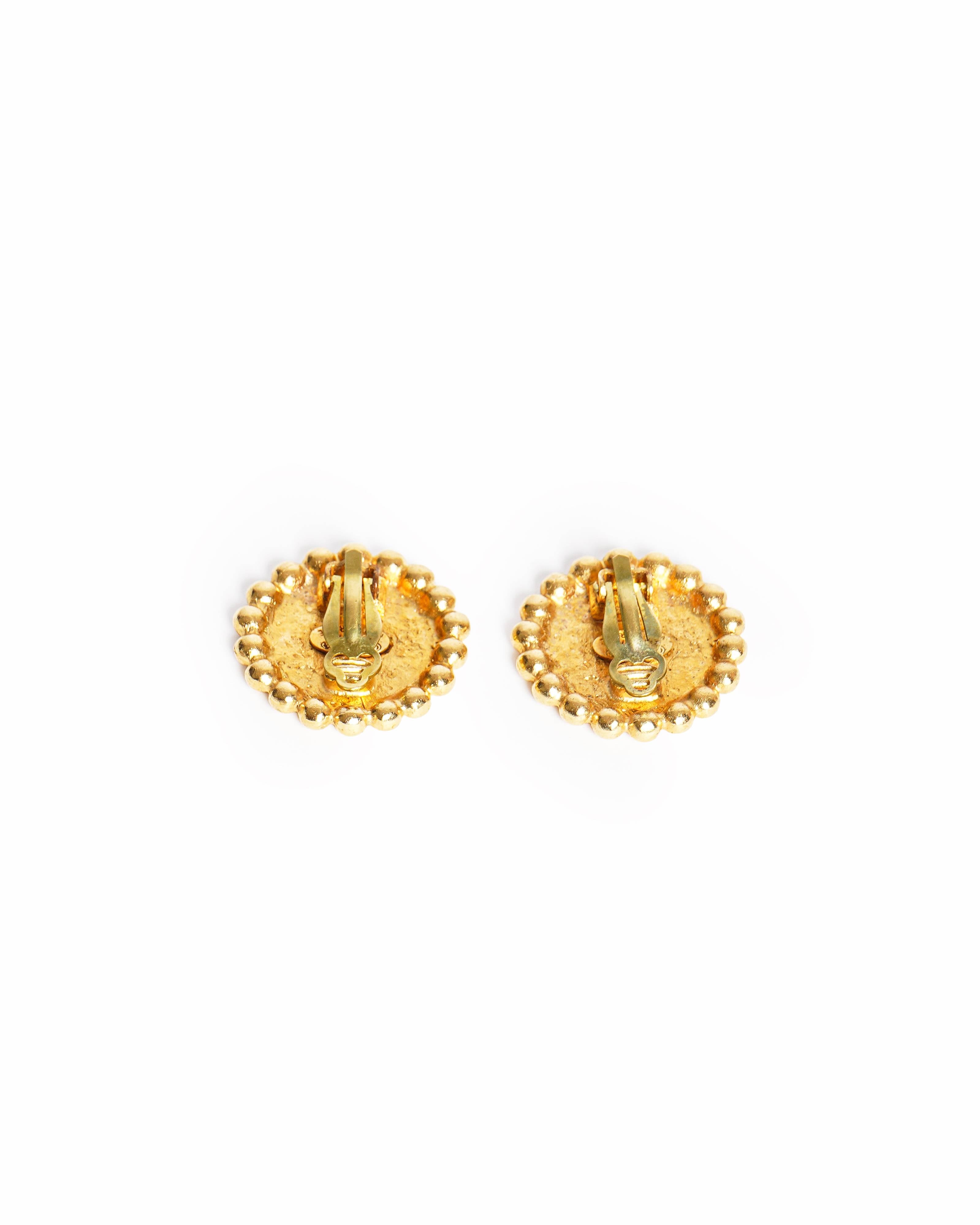 Vintage Chanel Gold Plated Earring With Black Enamel, Made In France 1995