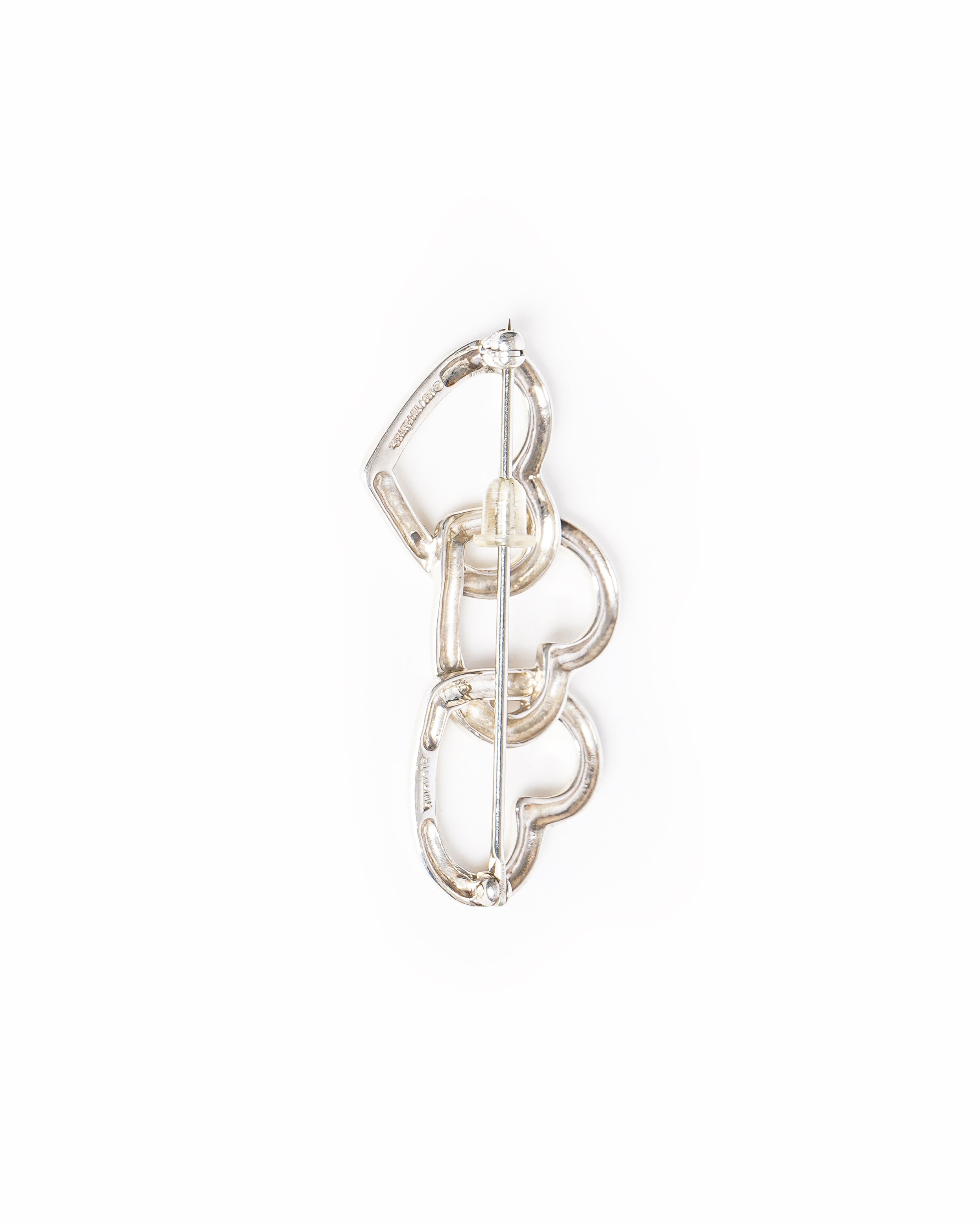 Vintage Tiffany & Co. Sterling Silver Interlocking Triple Heart Brooch Pin