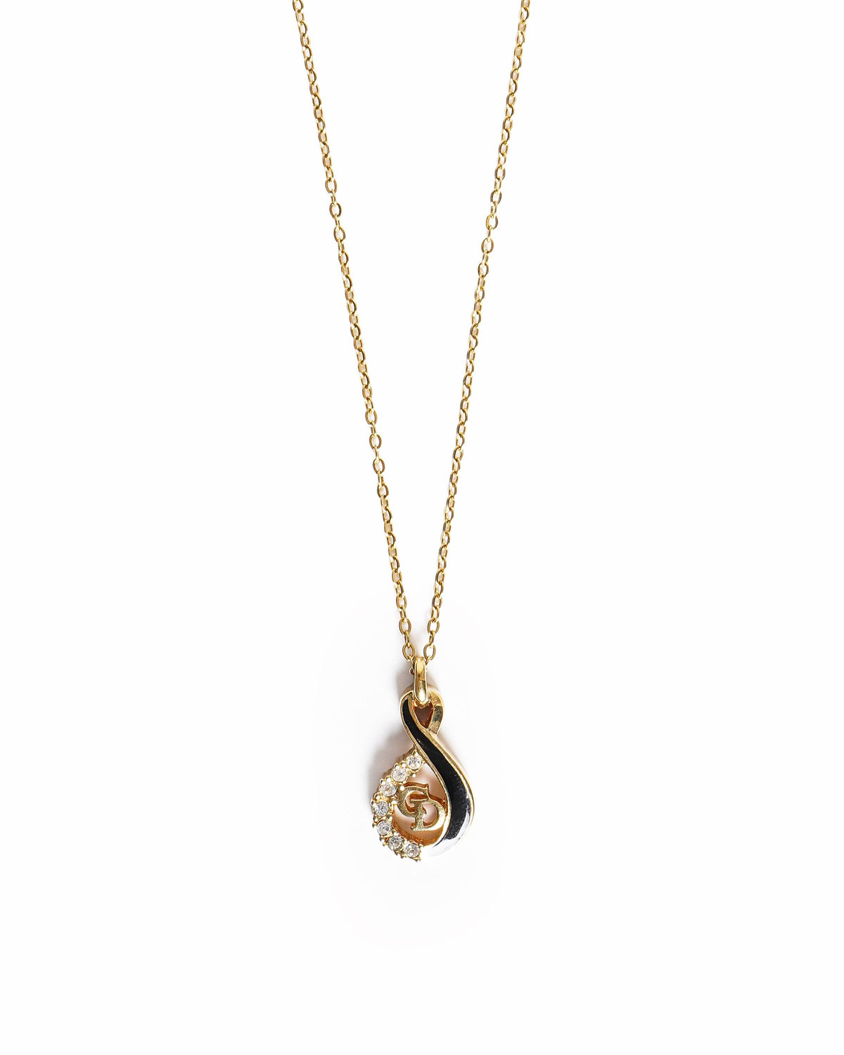 Vintage Dior Gold Tone CD Logo Rhinestone Pendant Necklace