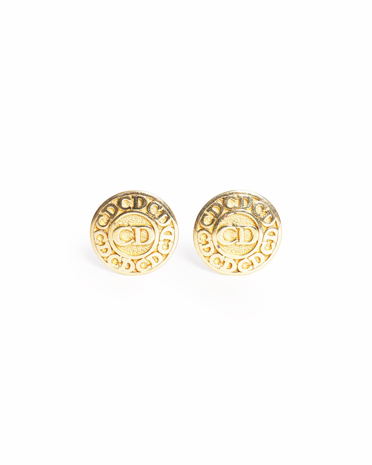 Vintage Christian Dior CD Medallion Gold Tone Earrings, Made In Germany