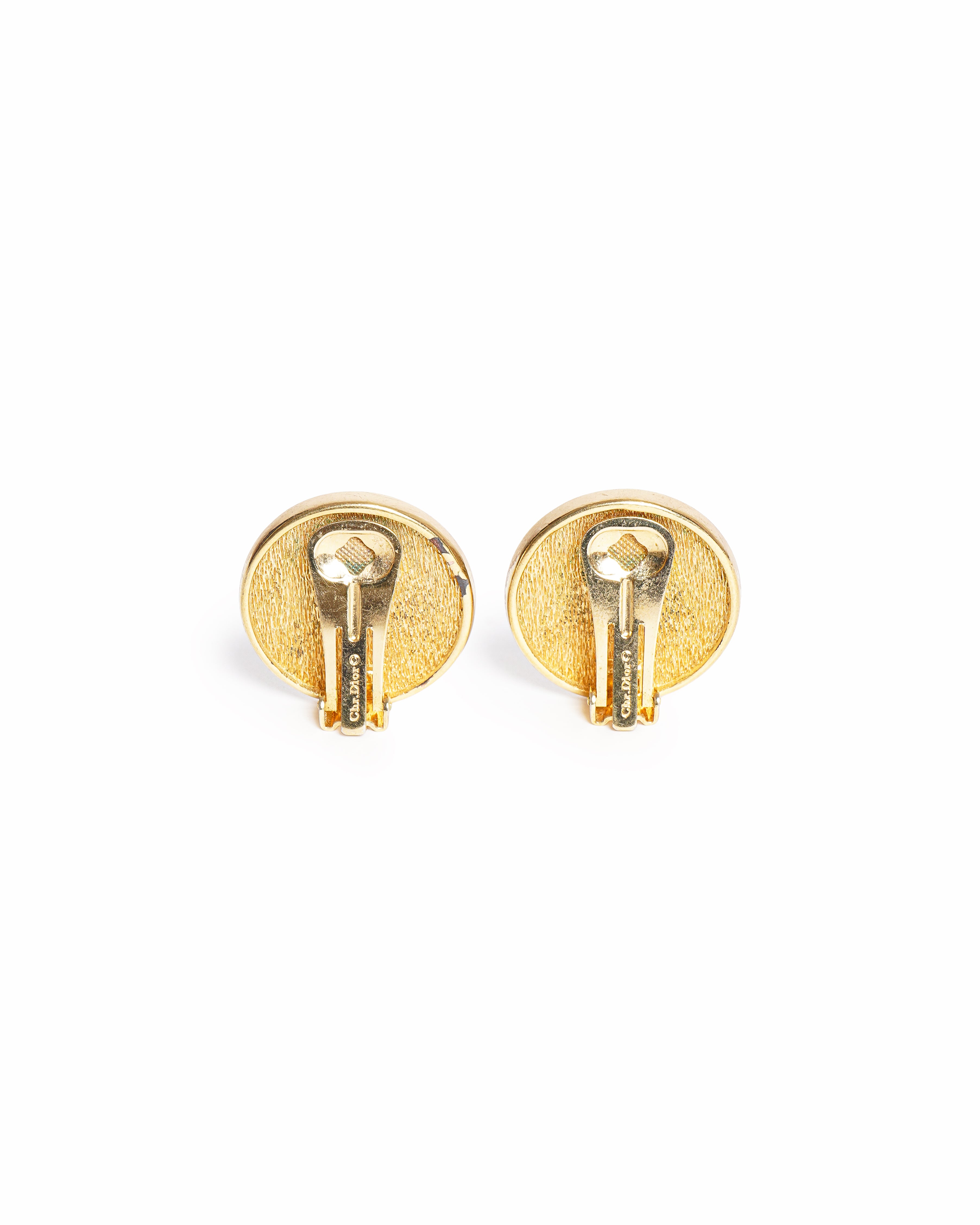 Vintage Christian Dior CD Medallion Gold Tone Earrings, Made In Germany