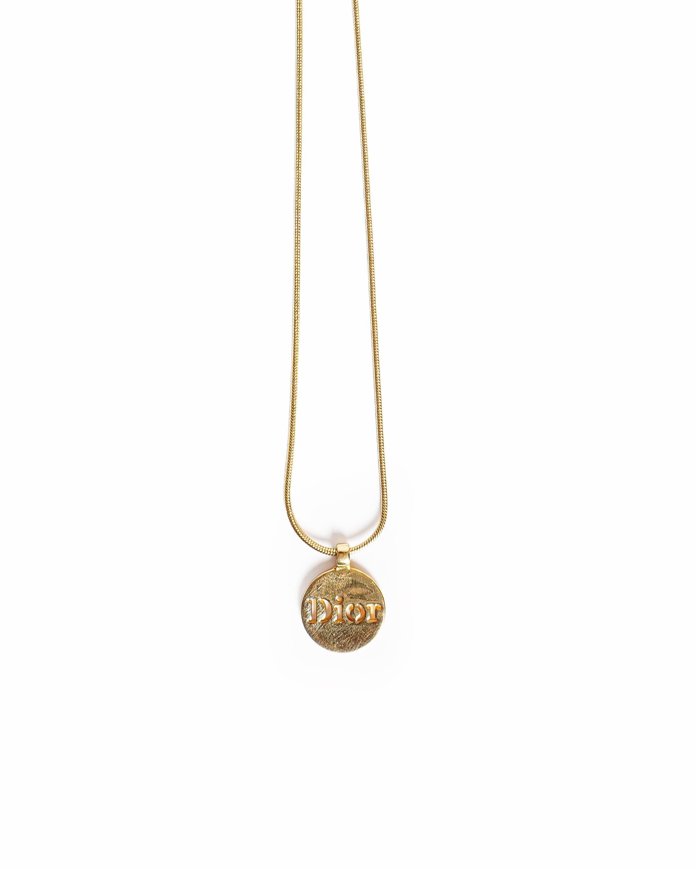 Vintage Christian Dior Logo Disc Necklace, Made In Germany