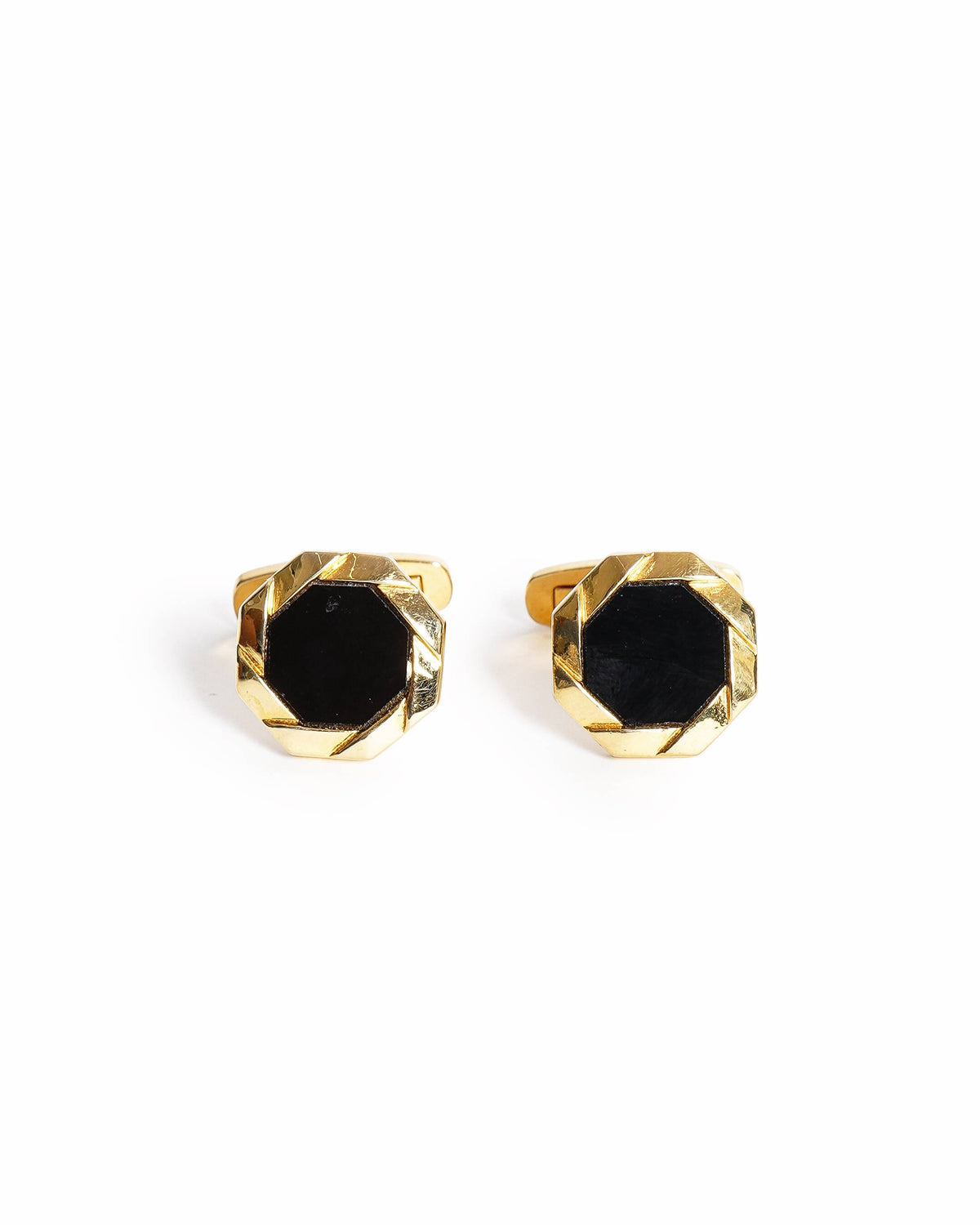 Yves Saint Laurent Vintage Gold-Plated Onyx Octagonal Cufflinks