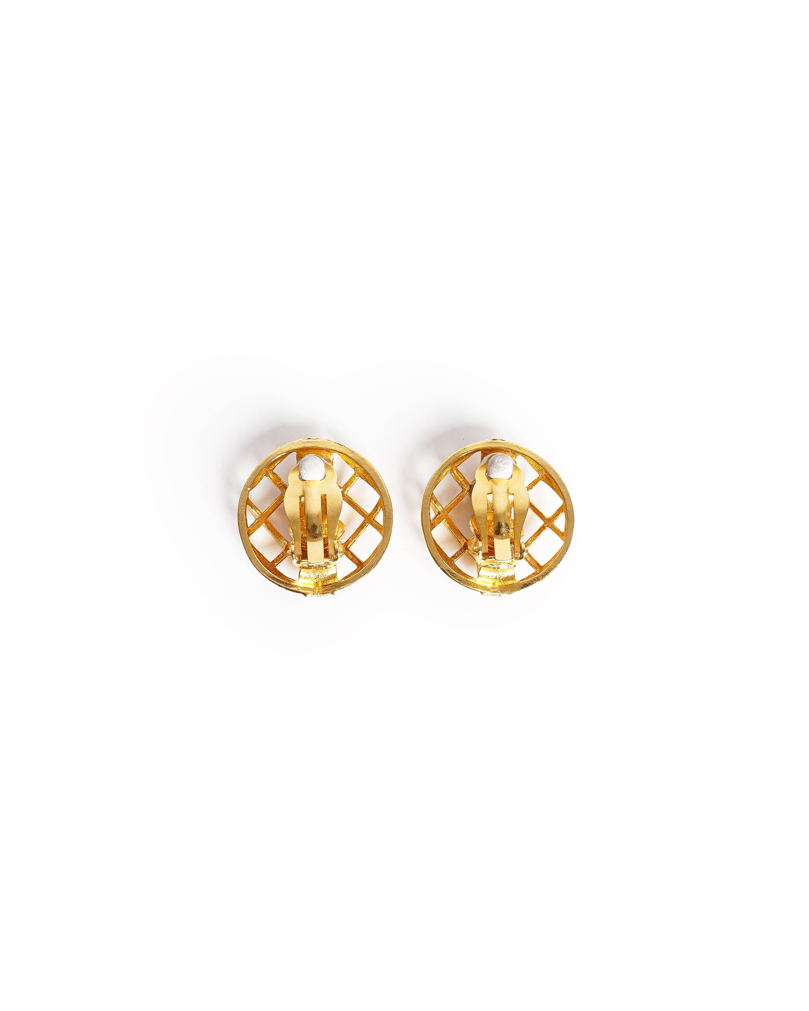 Vintage Chanel Logo Clip-On Gold-Plated Earrings, Made in France 1990's