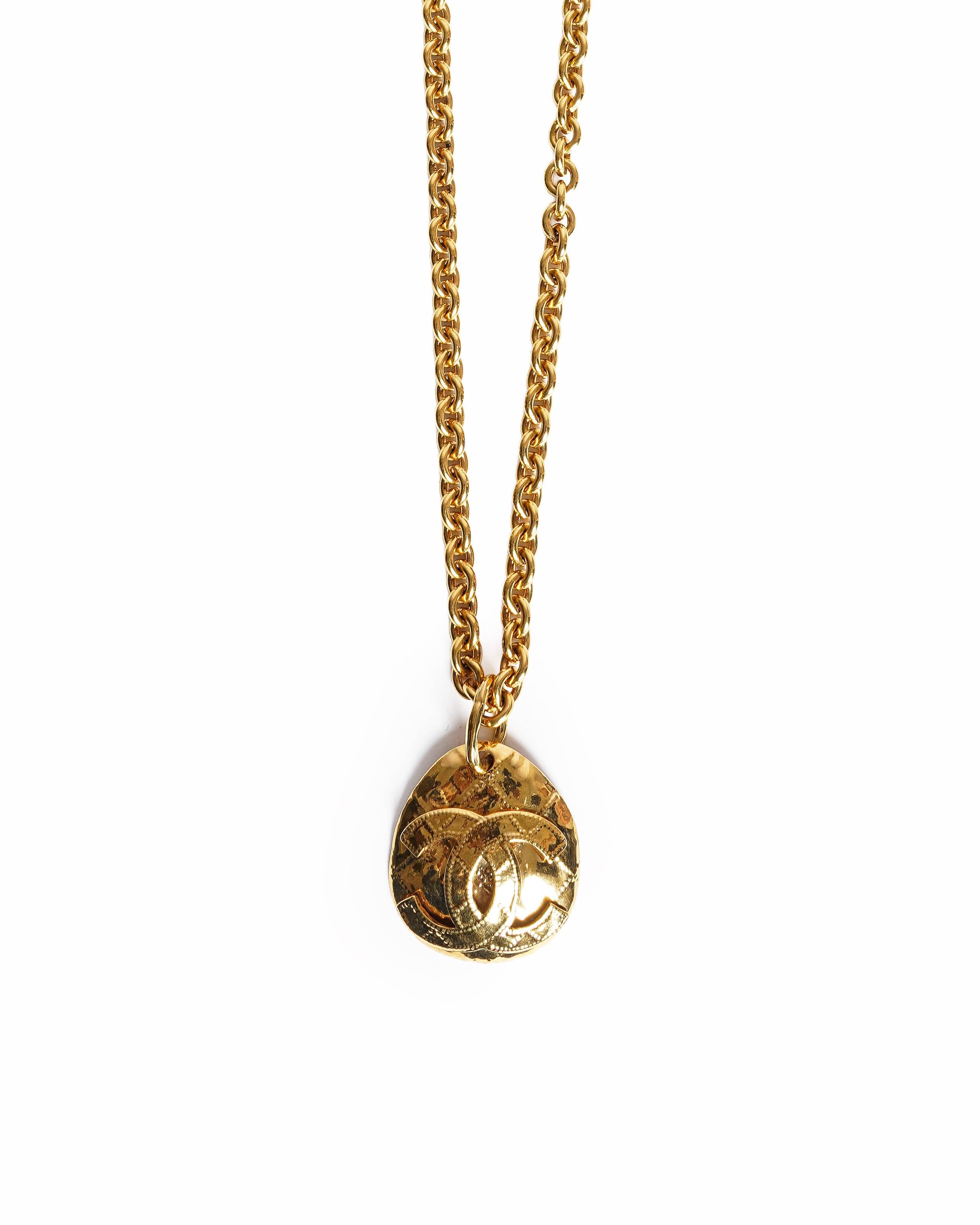 Vintage Chanel Gold Plated CC Logos Charm Chain Necklace, Made In France 1990s