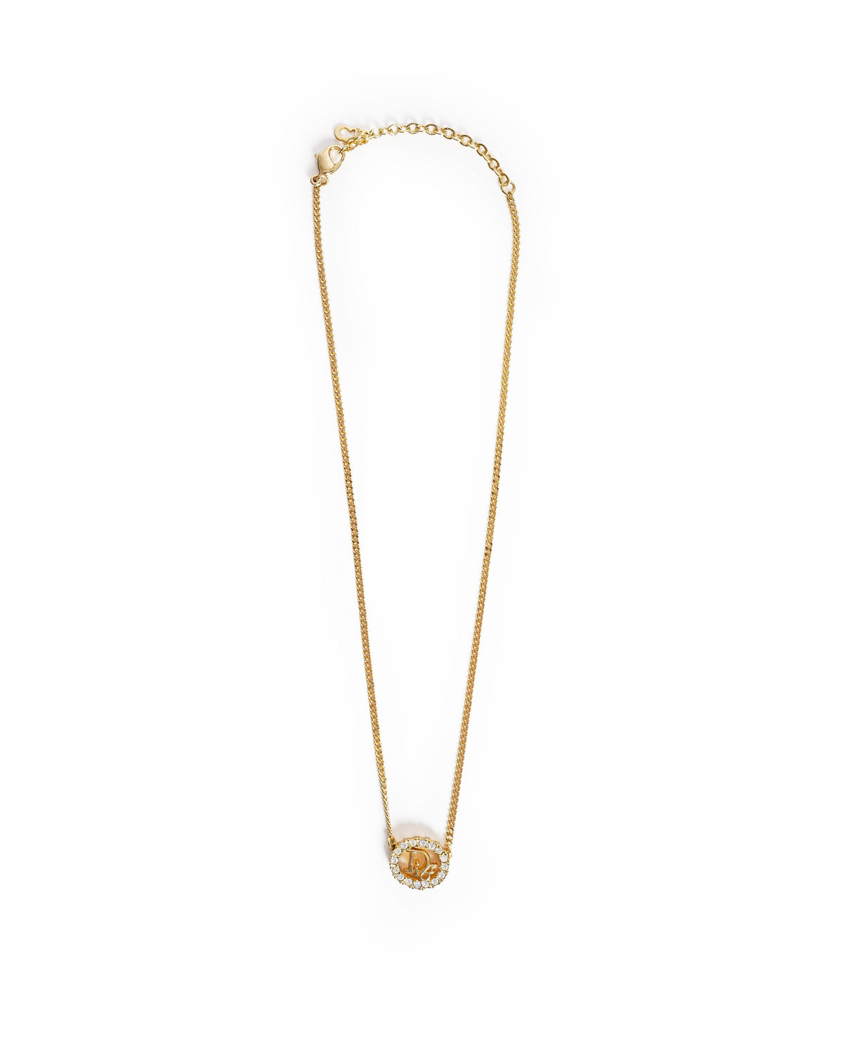 Vintage Dior Gold-Plated Rhinestone Dior Logo Circular Pendant Necklace
