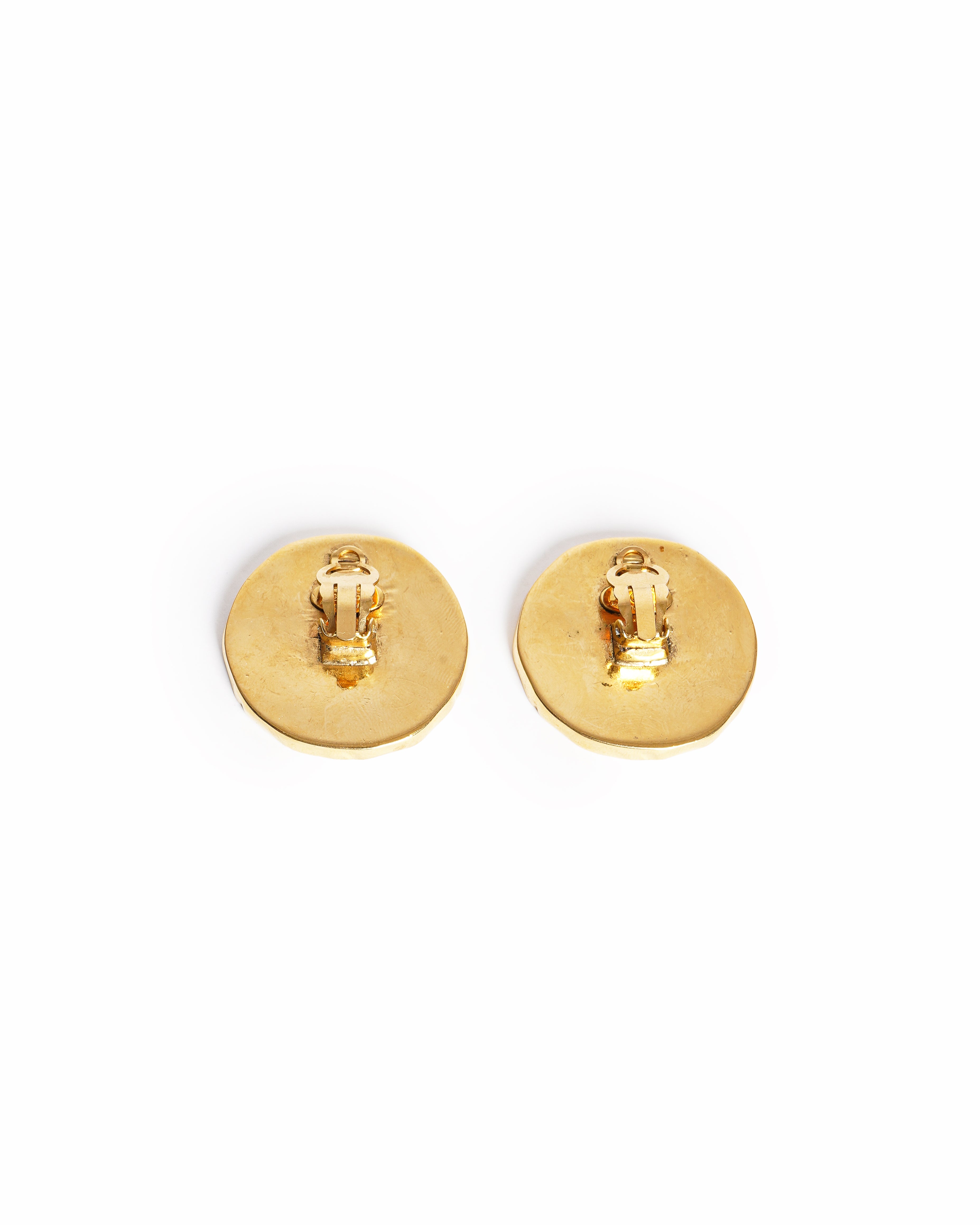 Vintage Chanel Fluted CC Enamel Button Earrings, Made In France 1990s