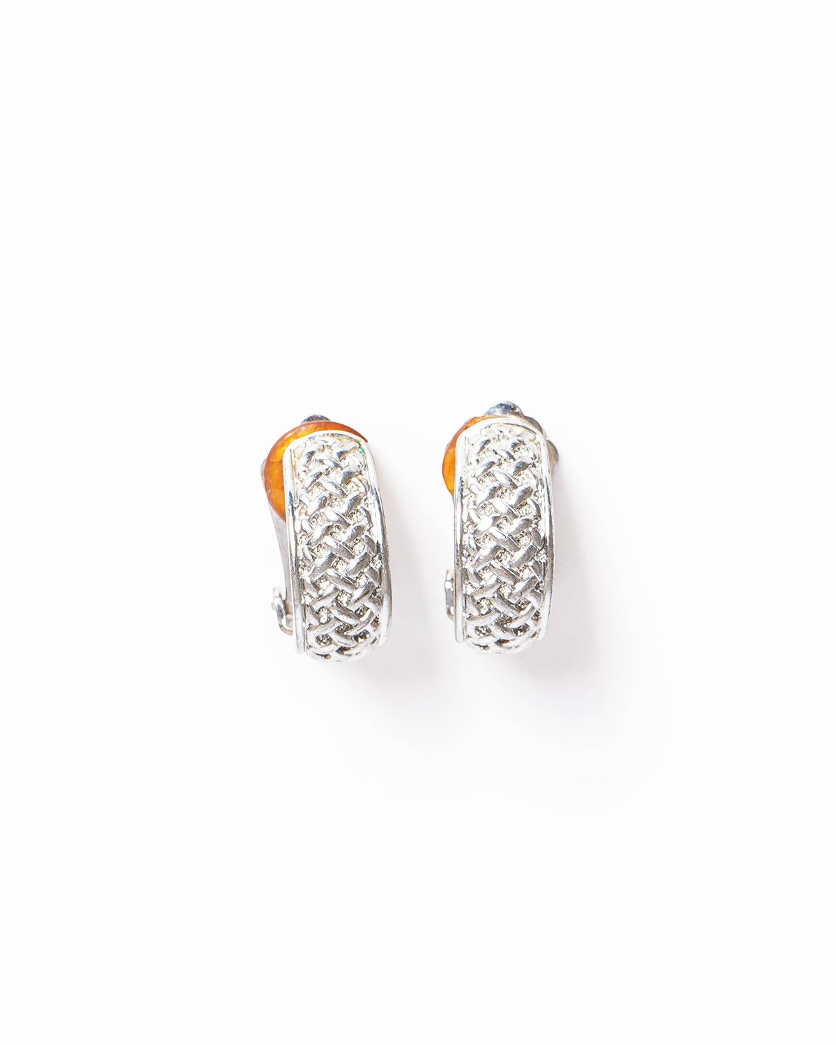 Vintage Christian Dior Silver-Plated Textured Basketweave Hoop Earrings, Made In Germany