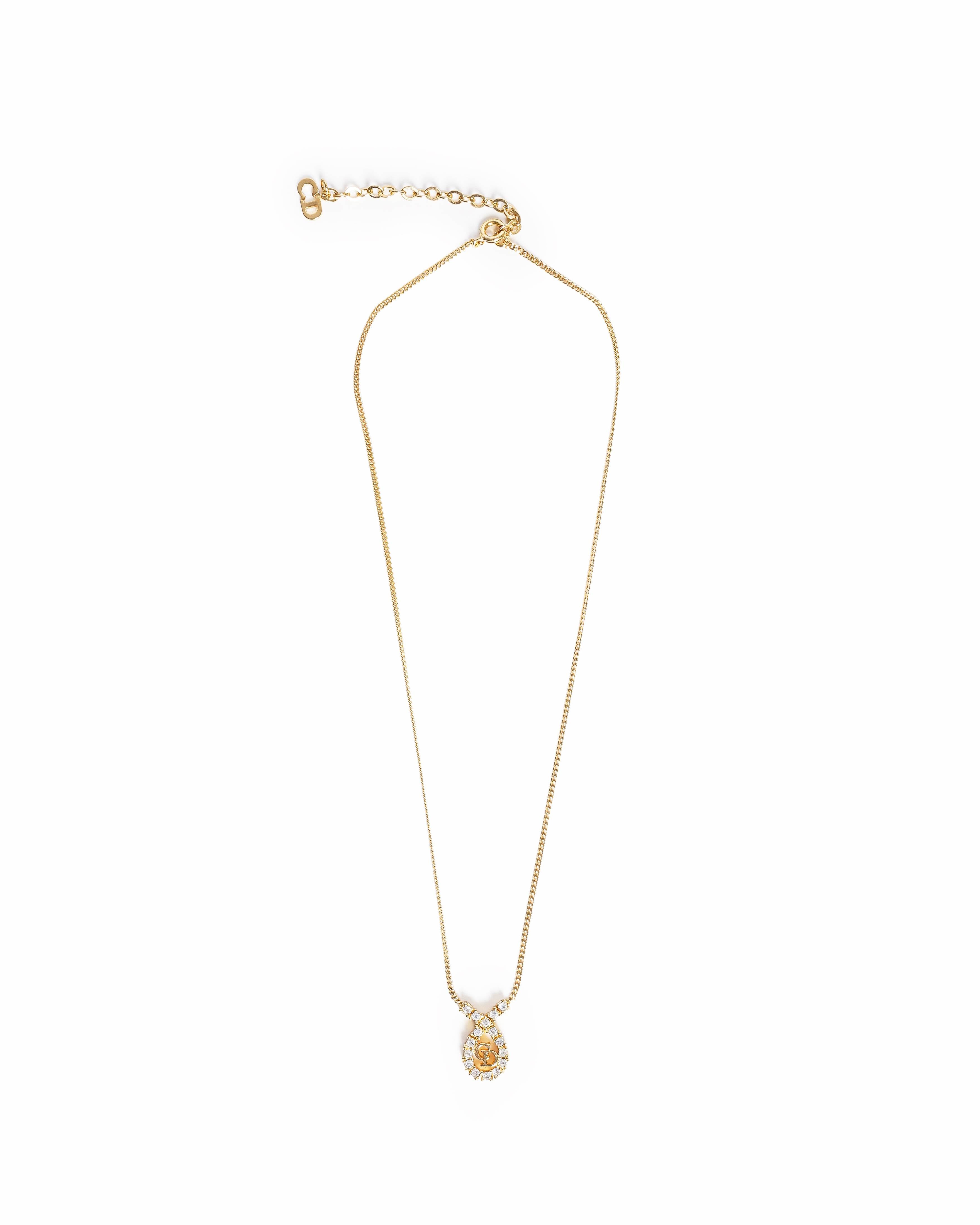 Christian Dior Vintage Crystal CD Pendant Necklace
