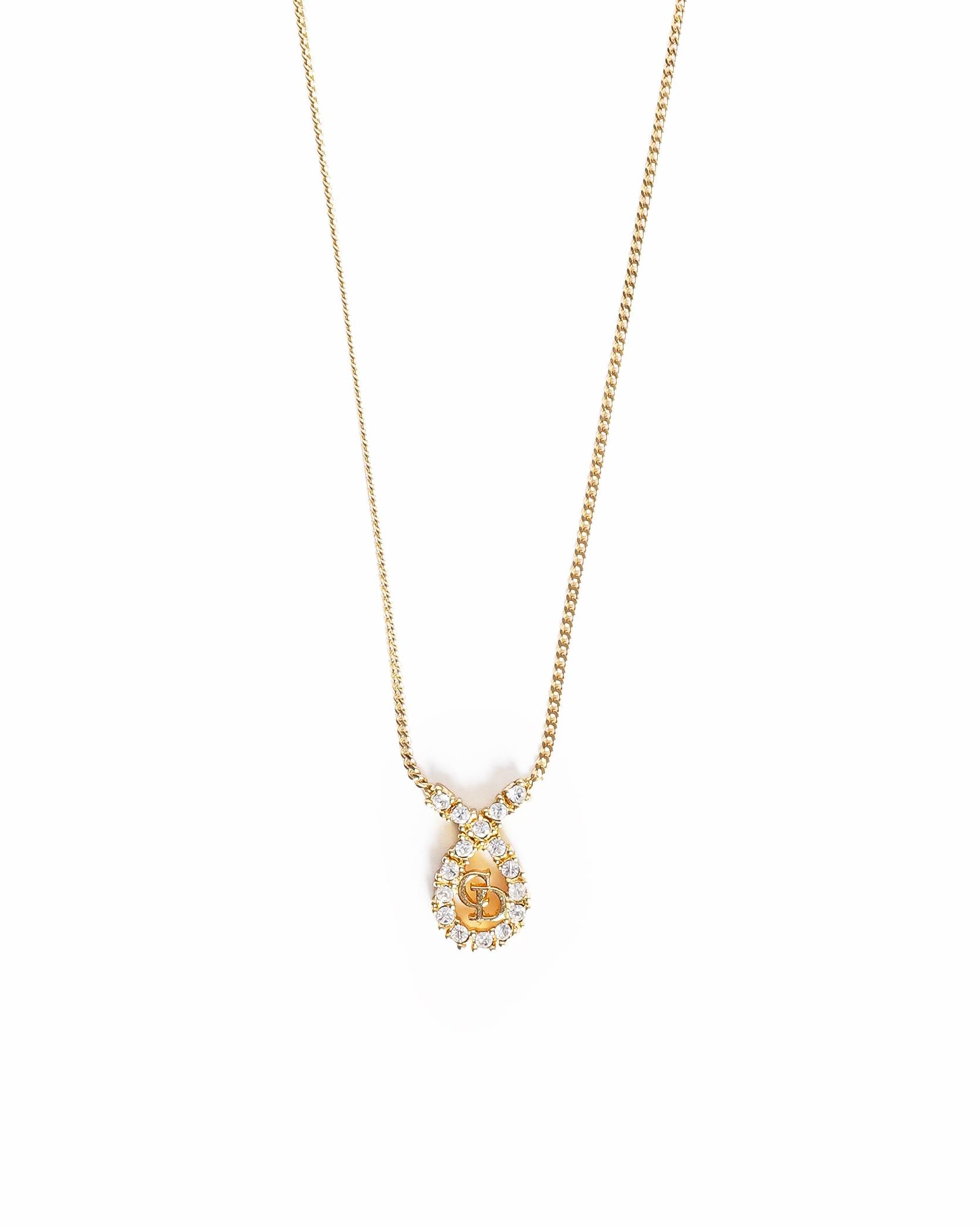 Christian Dior Vintage Crystal CD Pendant Necklace