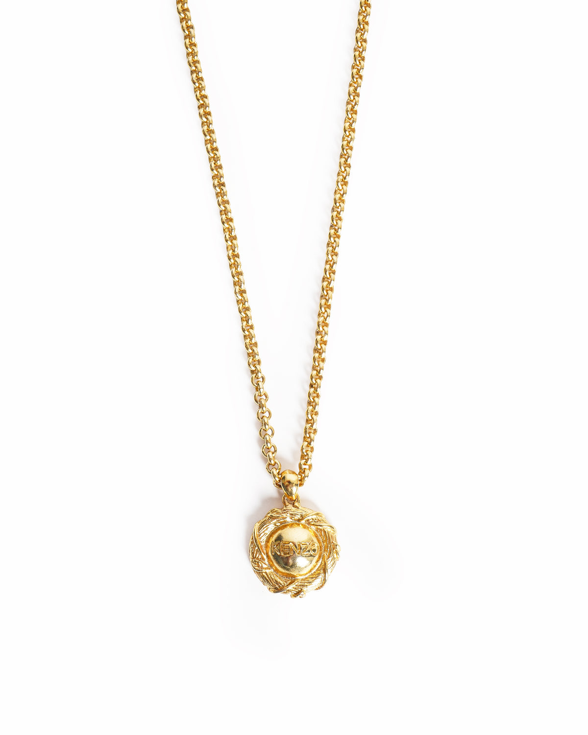 Vintage Kenzo Paris Gold-Plated Woven Medallion Pendant Necklace