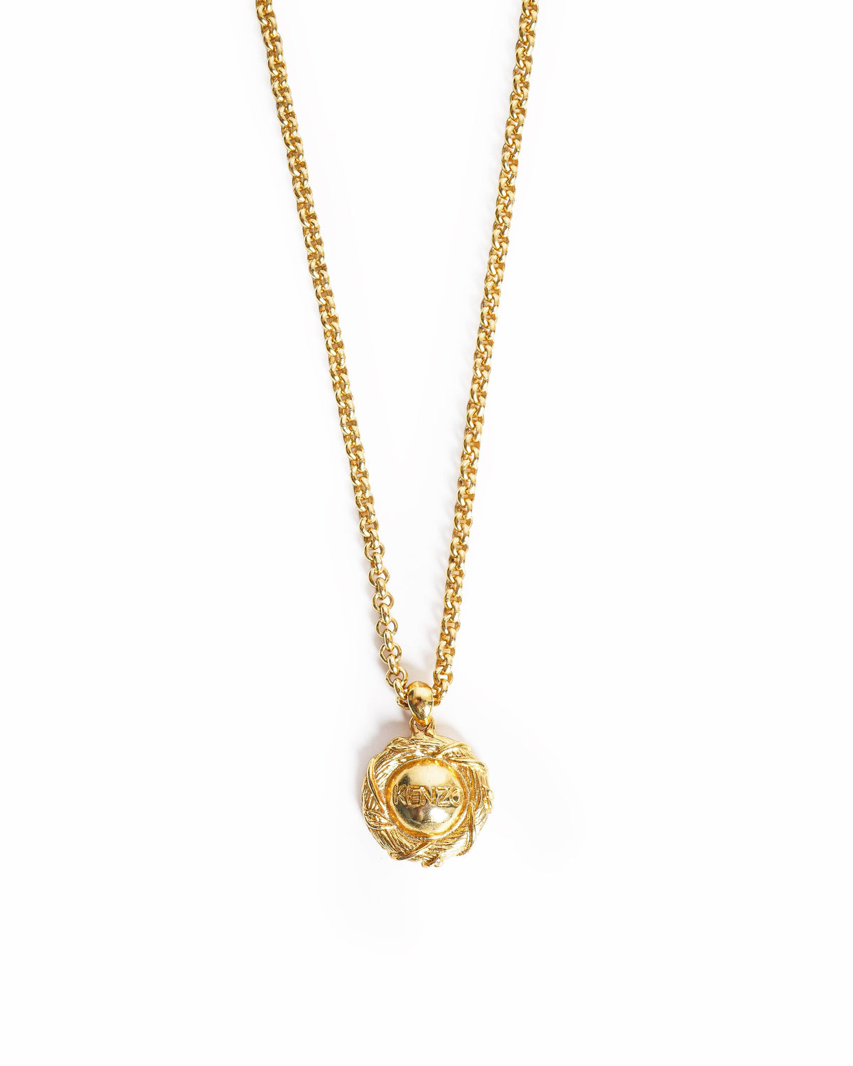 Vintage Kenzo Paris Gold-Plated Woven Medallion Pendant Necklace