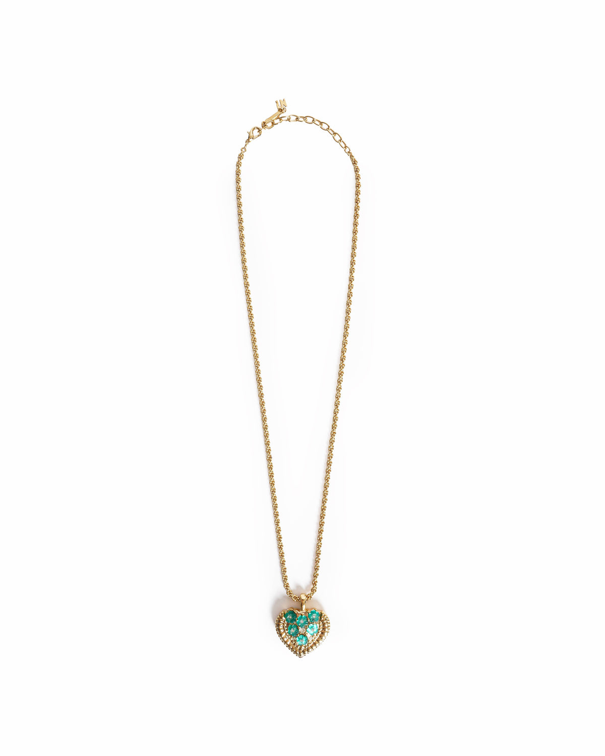 Vintage Nina Ricci Gold-Plated Puffy Heart Turquoise Floral Pendant Necklace
