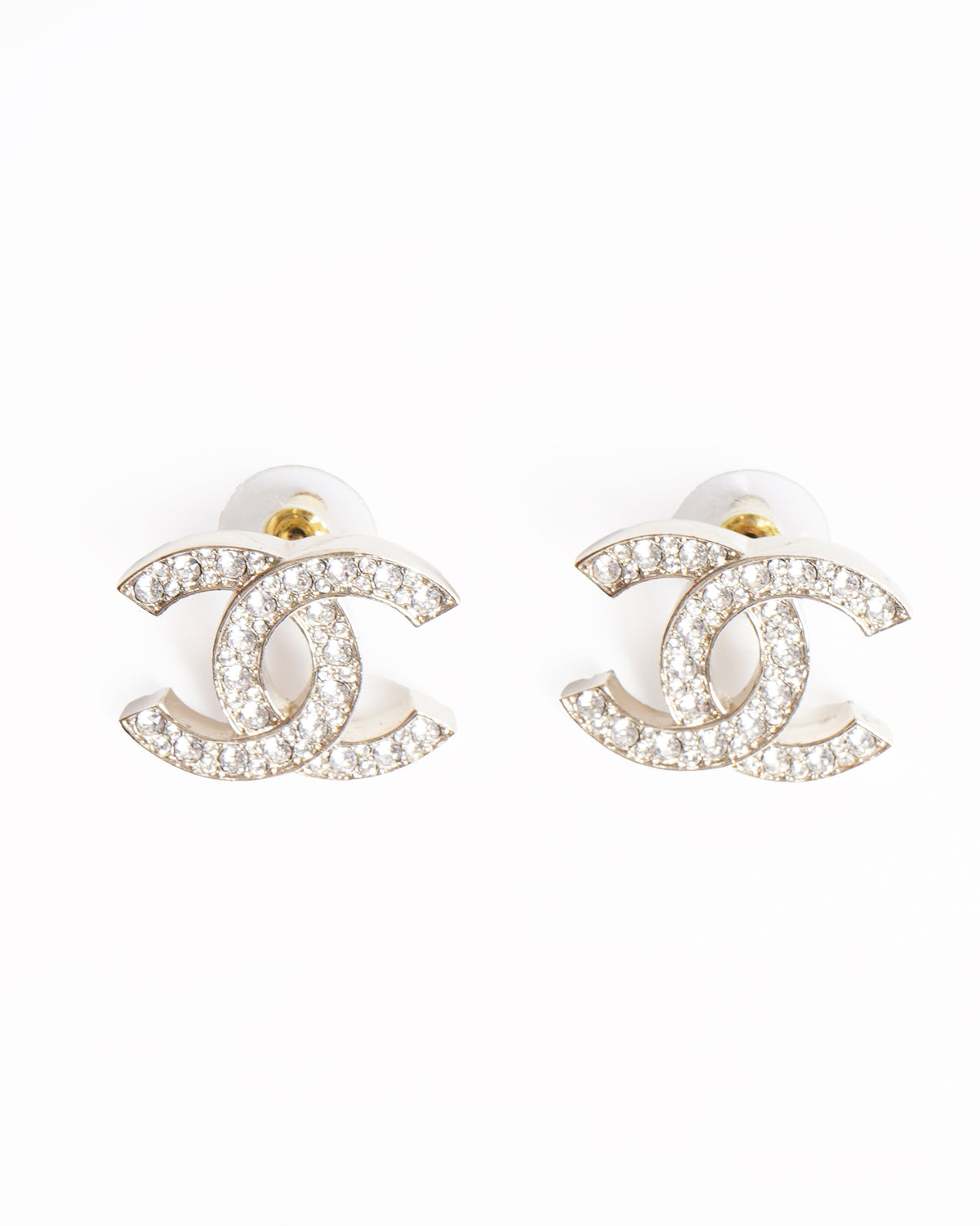 Chanel cc silver studded earrings
