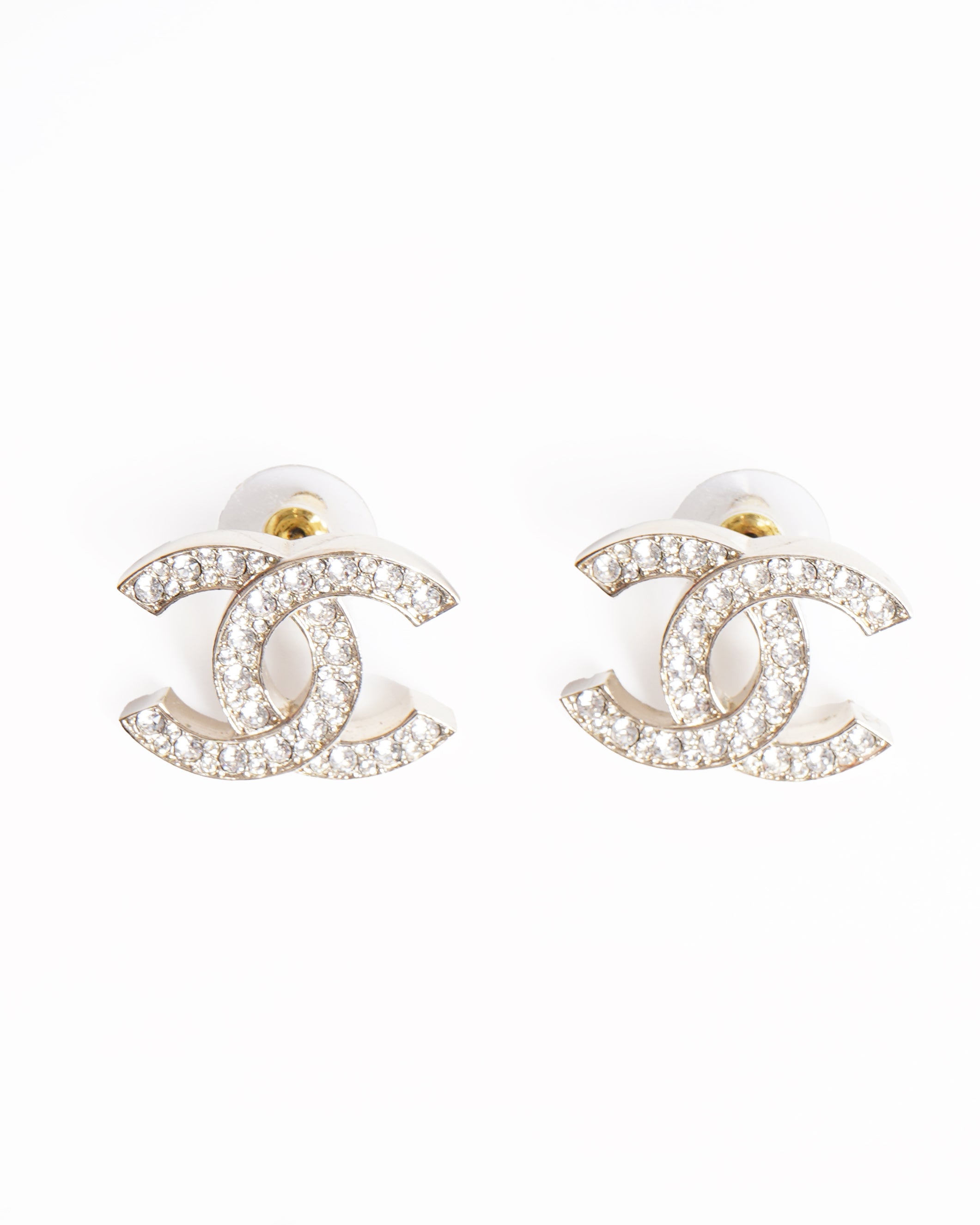 Chanel cc silver studded earrings
