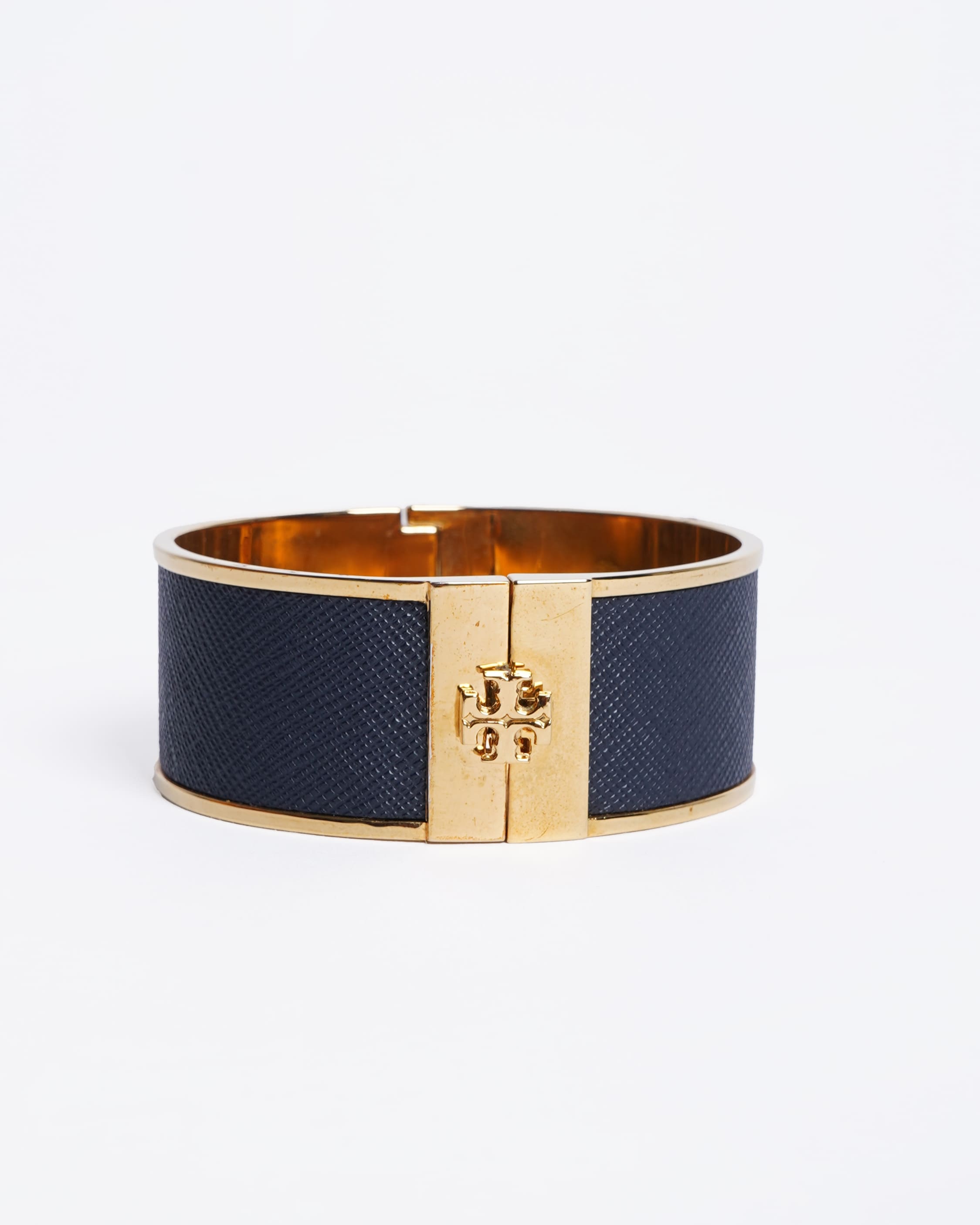 Tory Burch Leather & Metal Bracelet With Logo