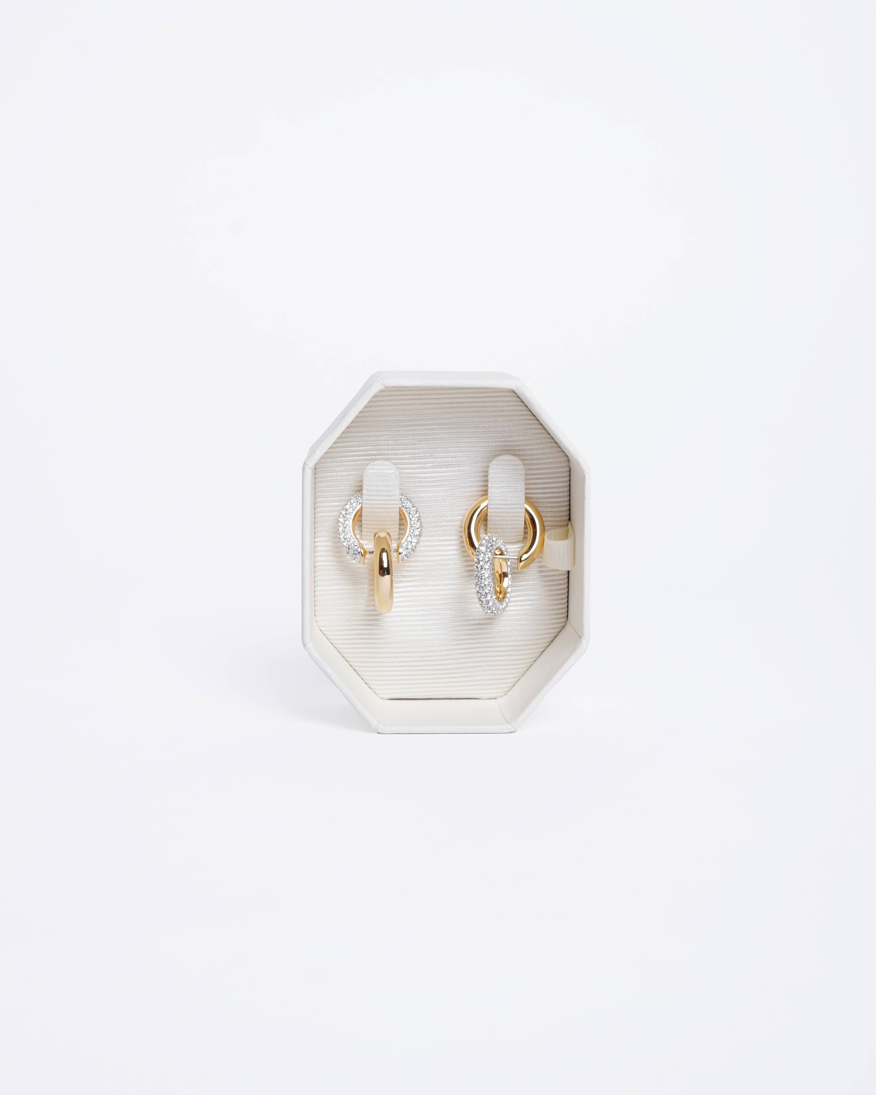 New Swarovski Dextera hoop earrings Asymmetrical design, Interlocking loop, White, Gold-tone plated
