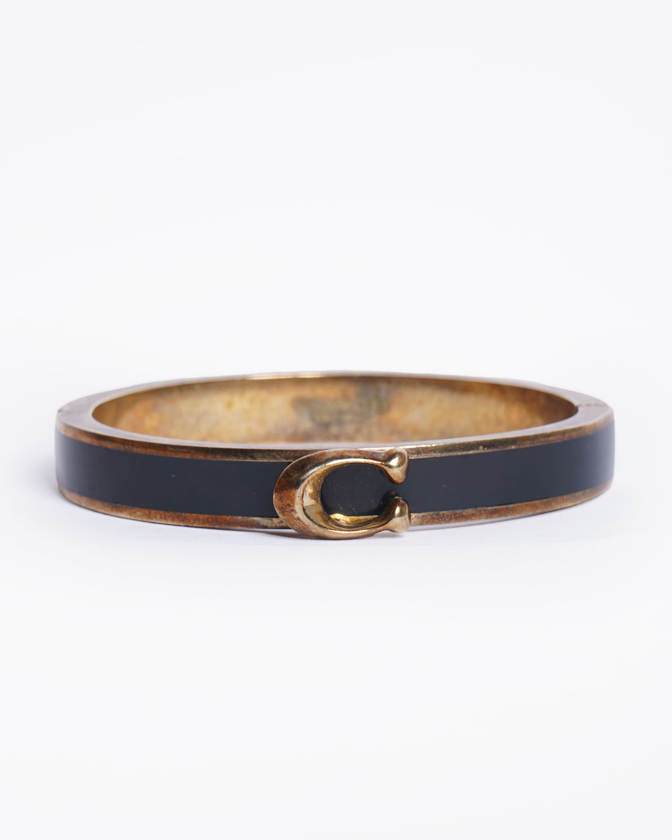 Coach Enamel Hinged Bangle Bracelet In Black