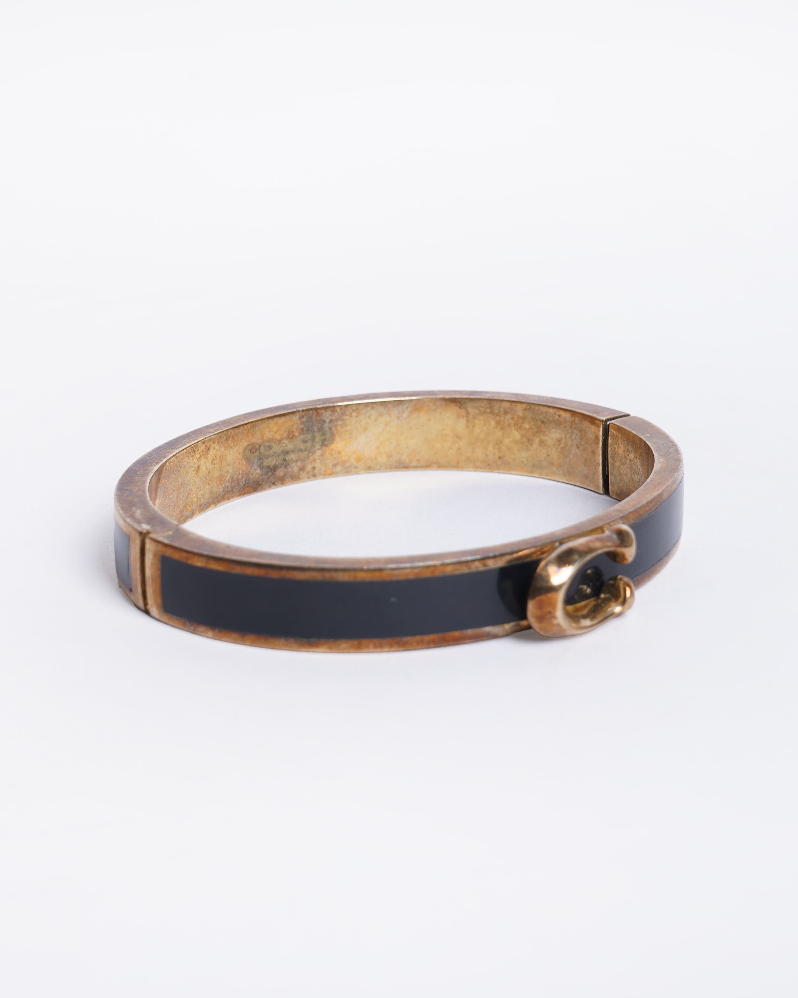 Coach Enamel Hinged Bangle Bracelet In Black