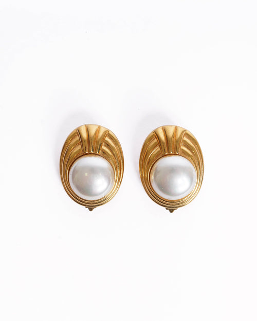 Vintage Lanvin Made In Germany Gold Pated Earrings With Pearl