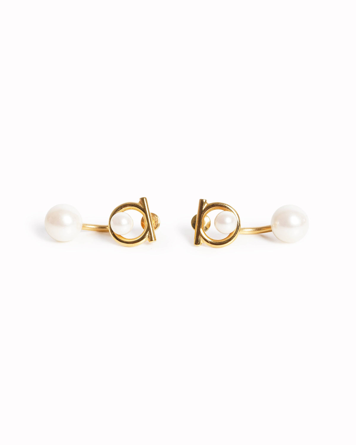 New Salvatore Ferragamo Gancini Pearl Earrings