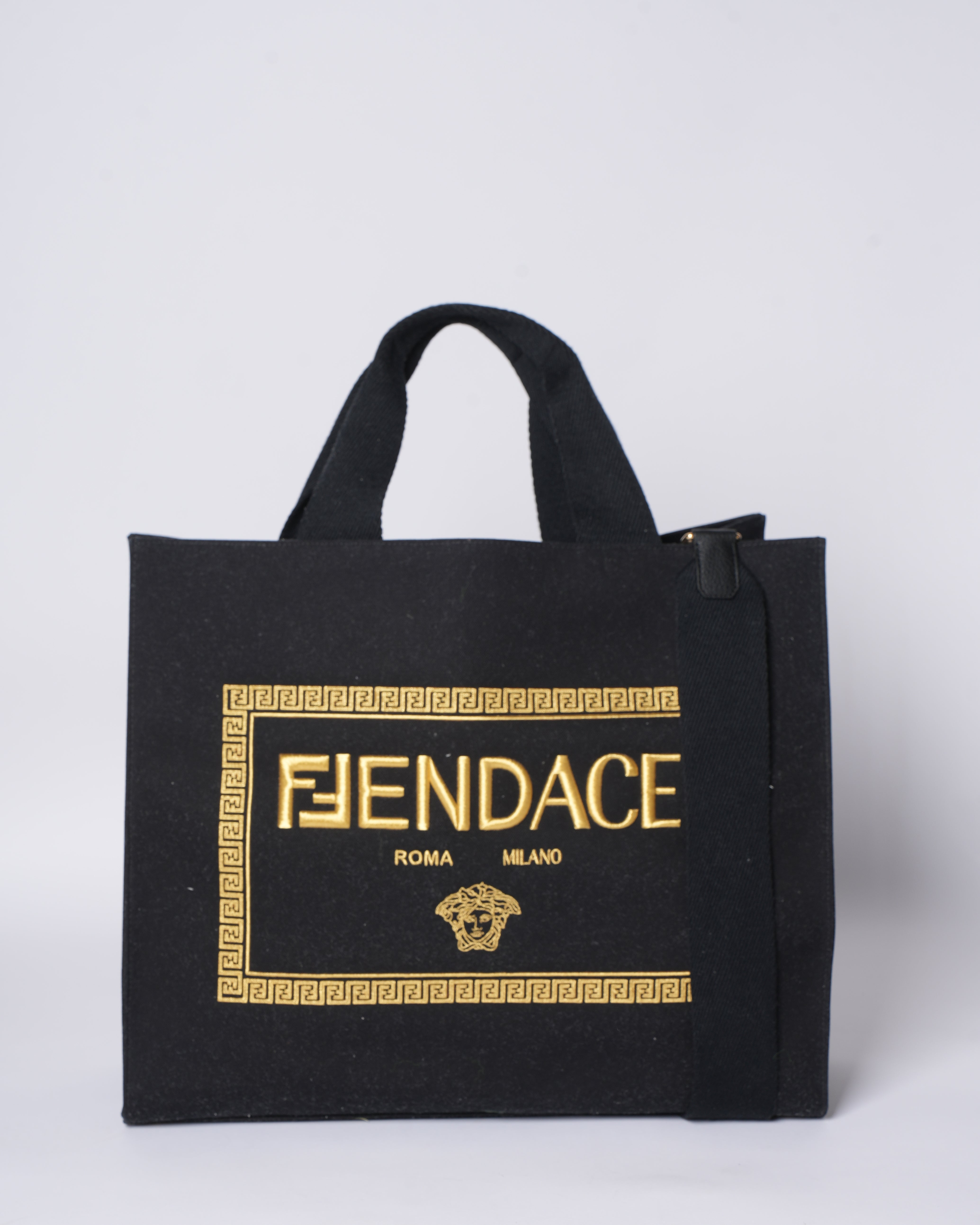 Fendi x Versace Fendace Black Felt Convertable Shopping Tote