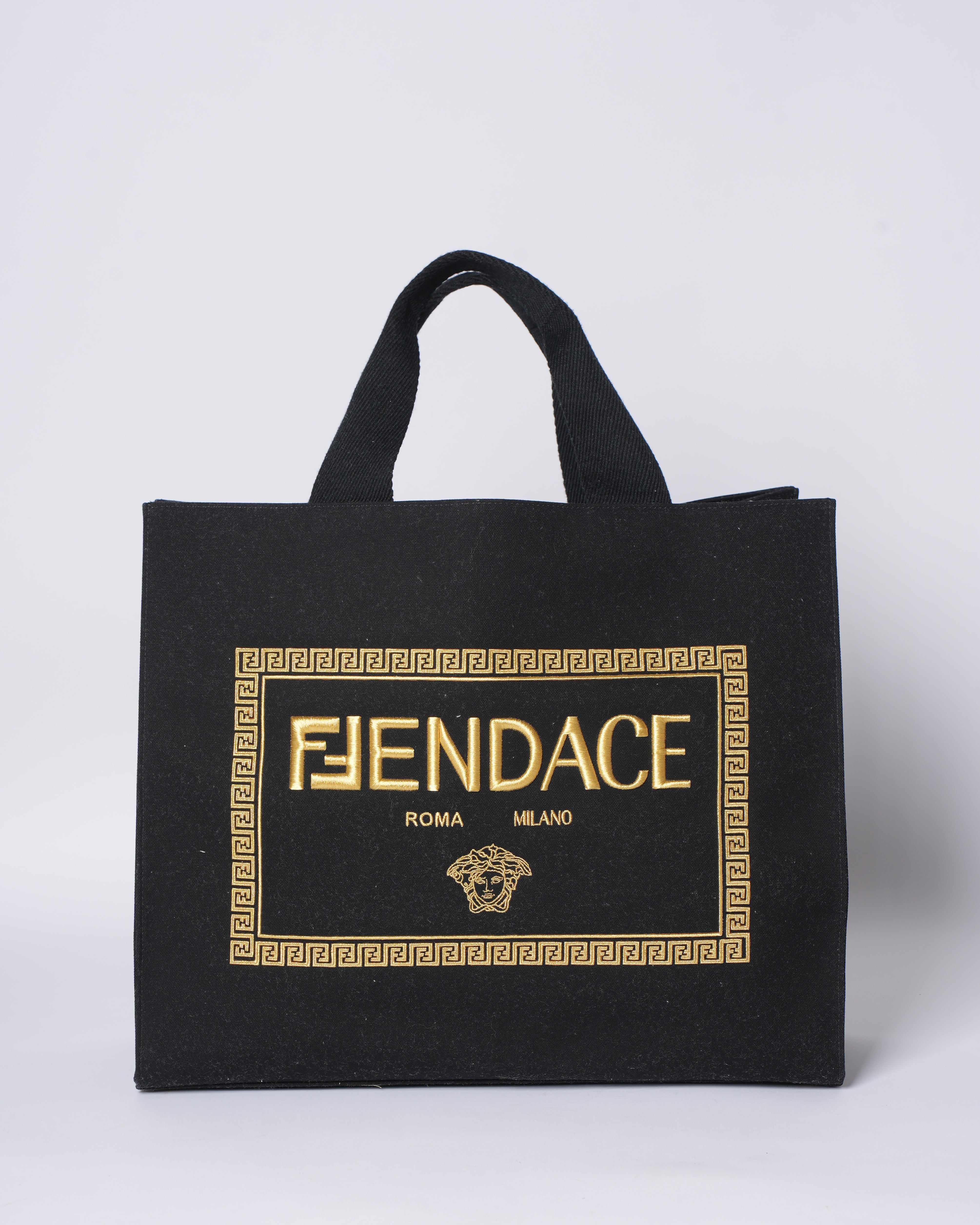 Fendi x Versace Fendace Black Felt Convertable Shopping Tote