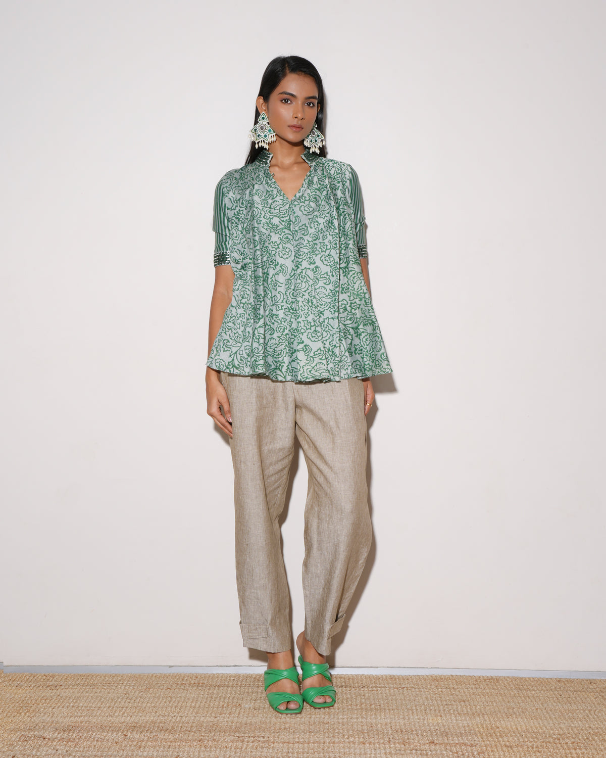 Punit Balana Green Top With Mirror Work On Collar