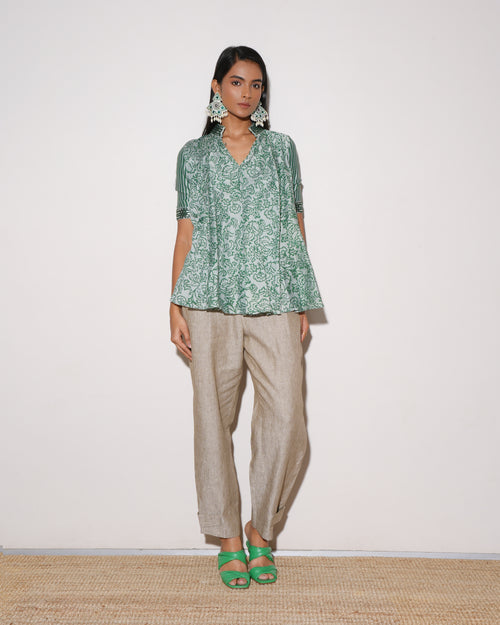 Punit Balana Green Top With Mirror Work On Collar