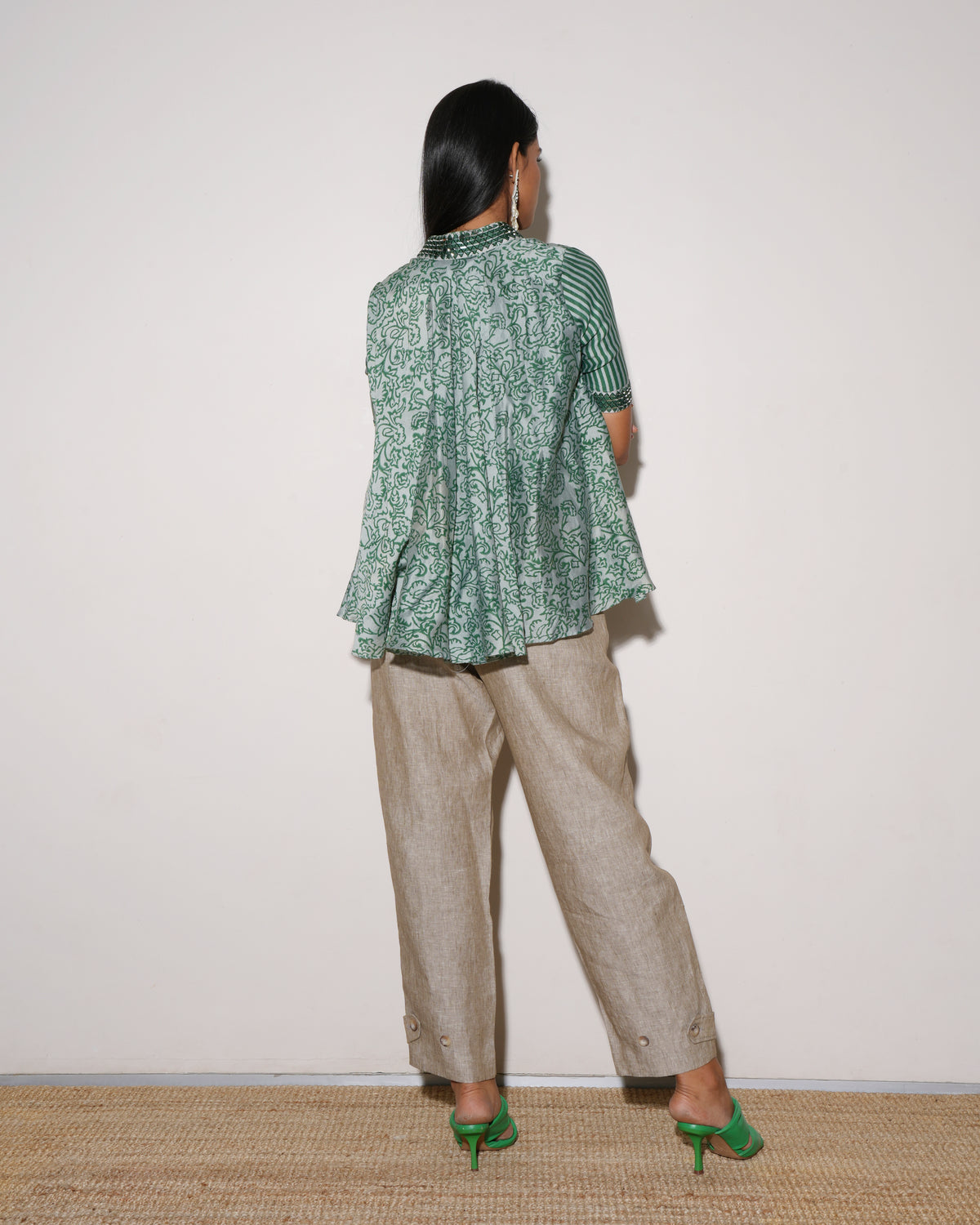 Punit Balana Green Top With Mirror Work On Collar