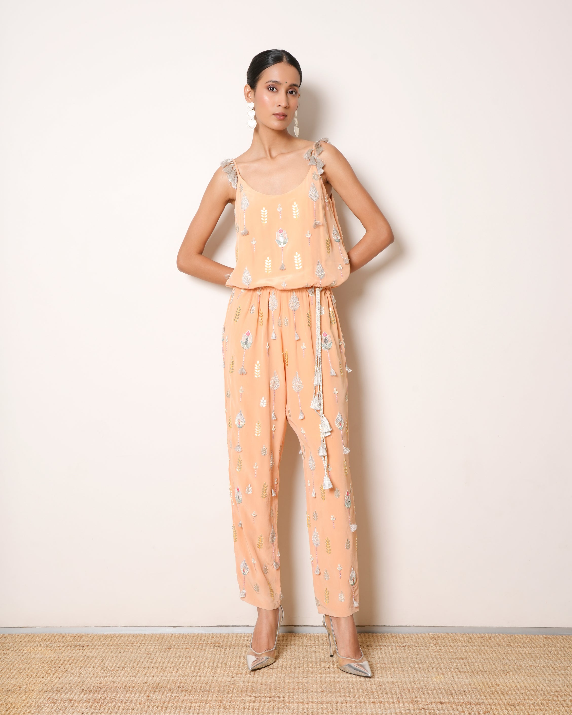 Payal Singhal Peach Zari Work Jumpsuit