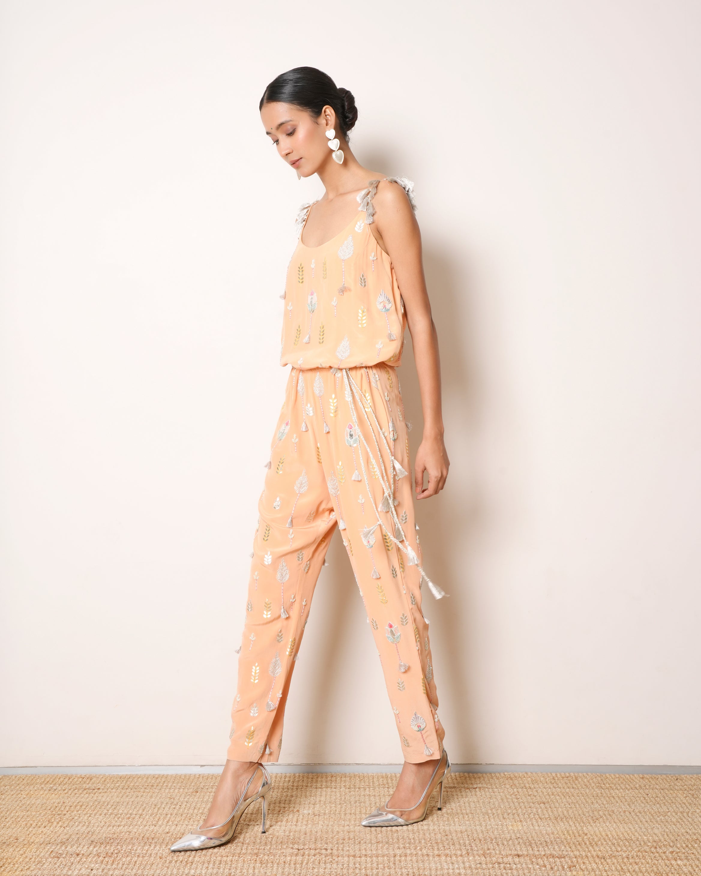 Payal Singhal Peach Zari Work Jumpsuit