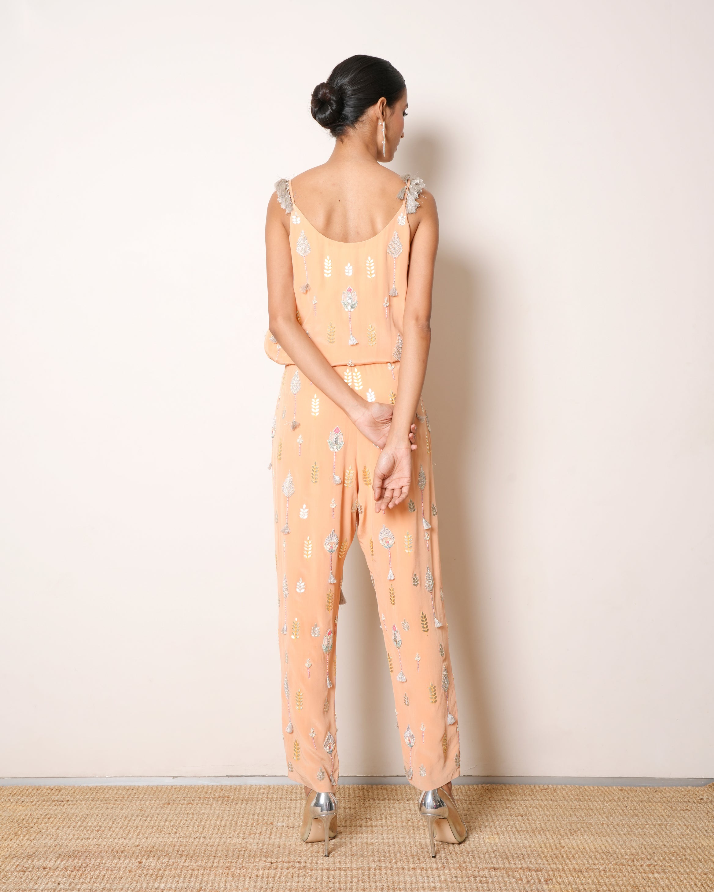 Payal Singhal Peach Zari Work Jumpsuit