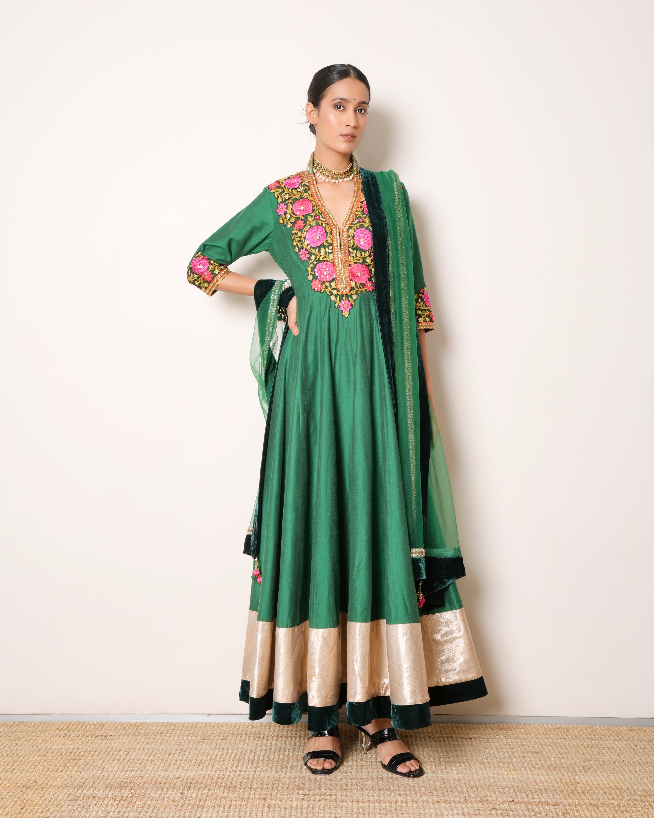 Tarana Green Embellished Anarkali