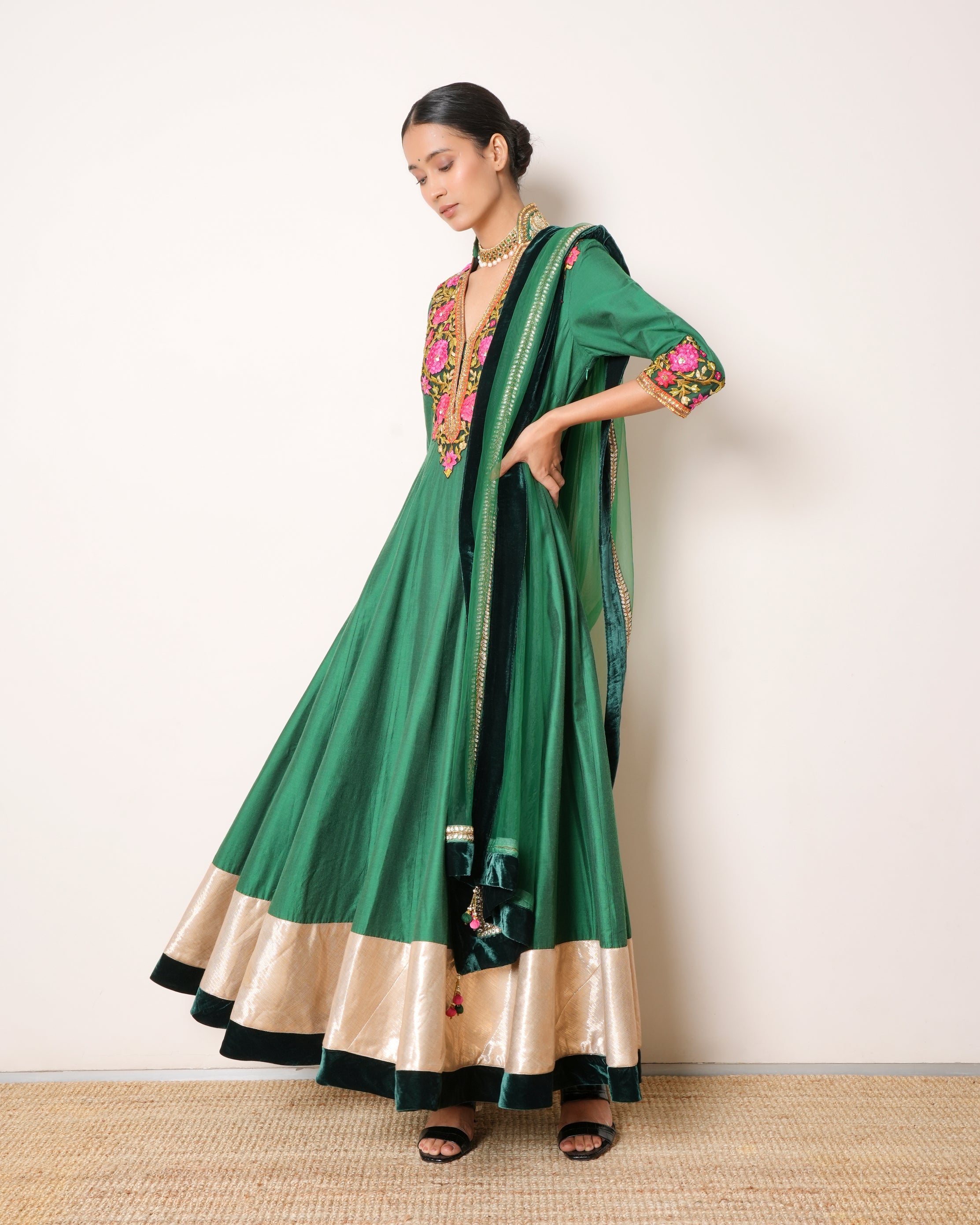 Tarana Green Embellished Anarkali