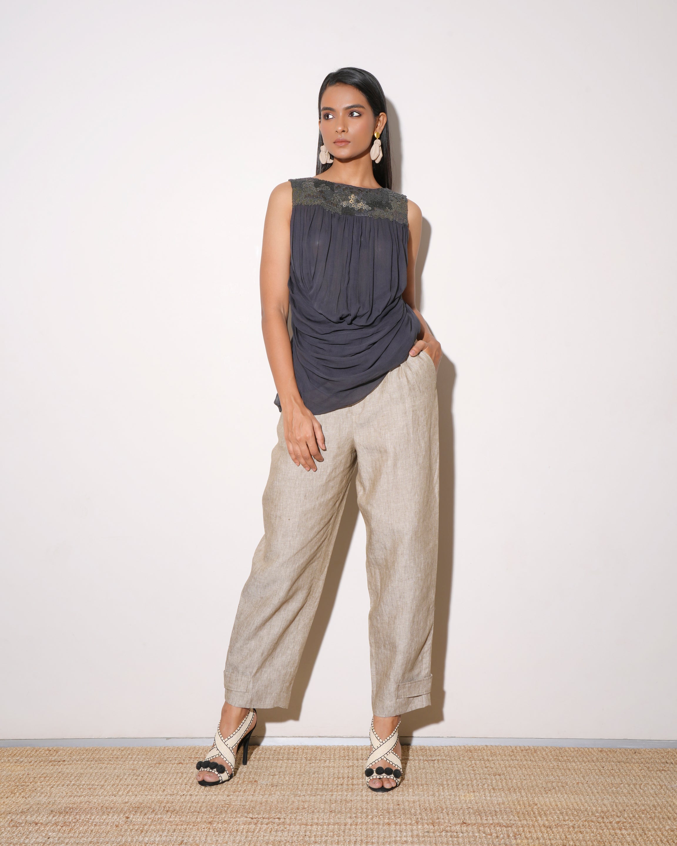 New Rohit Gandhi & Rahul Khanna Charcoal Embellished Top