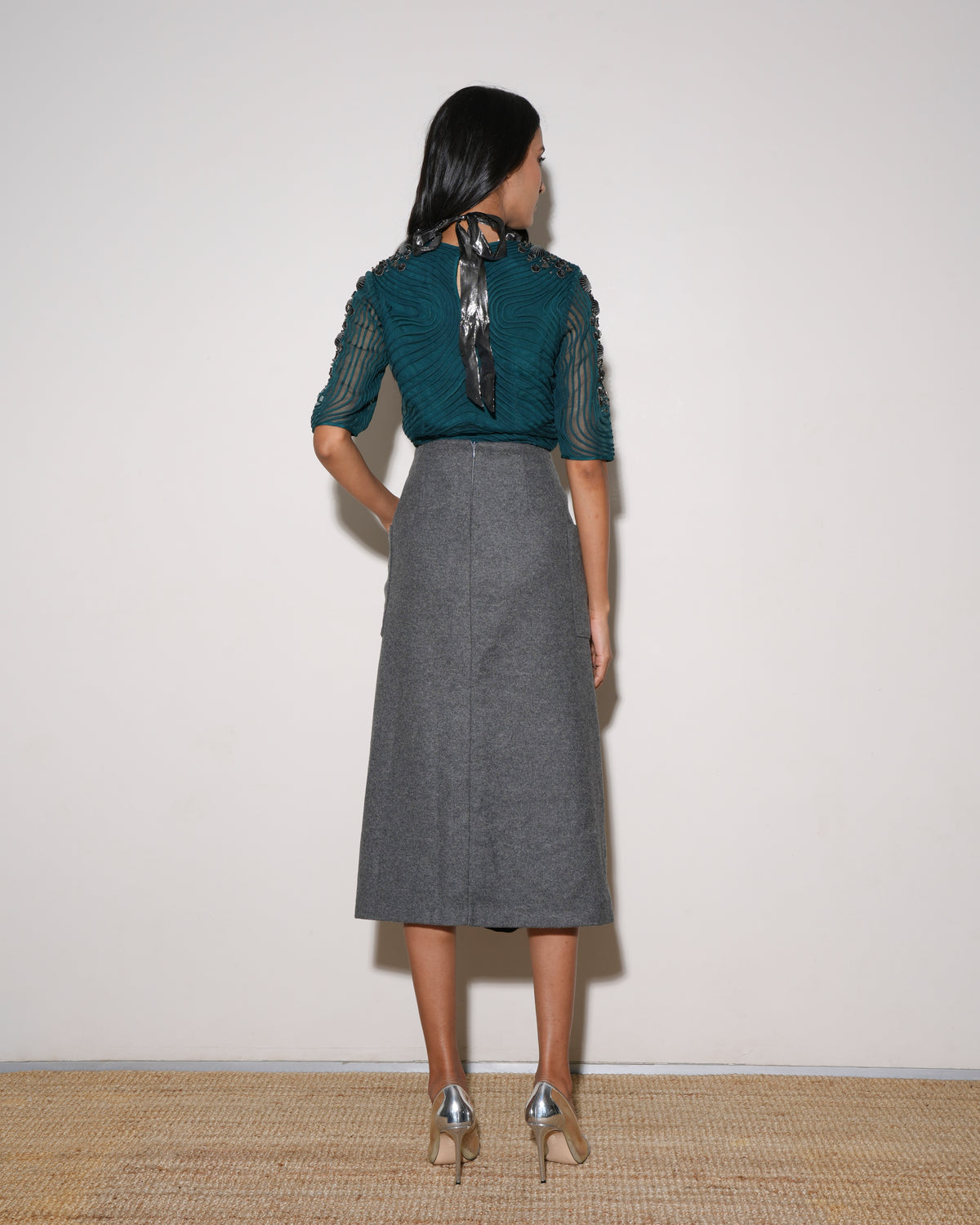 Rohit Gandhi & Rahul Khanna Pleated Peacock Blue Top